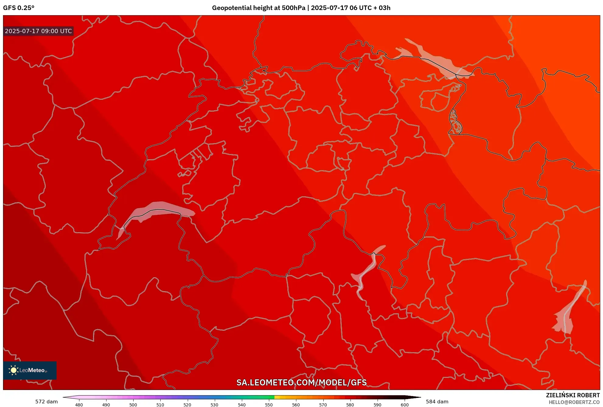 GFS model - Switzerland, Geopotential height at 500hPa GFS model - Switzerland, Geopotential height at 500hPa