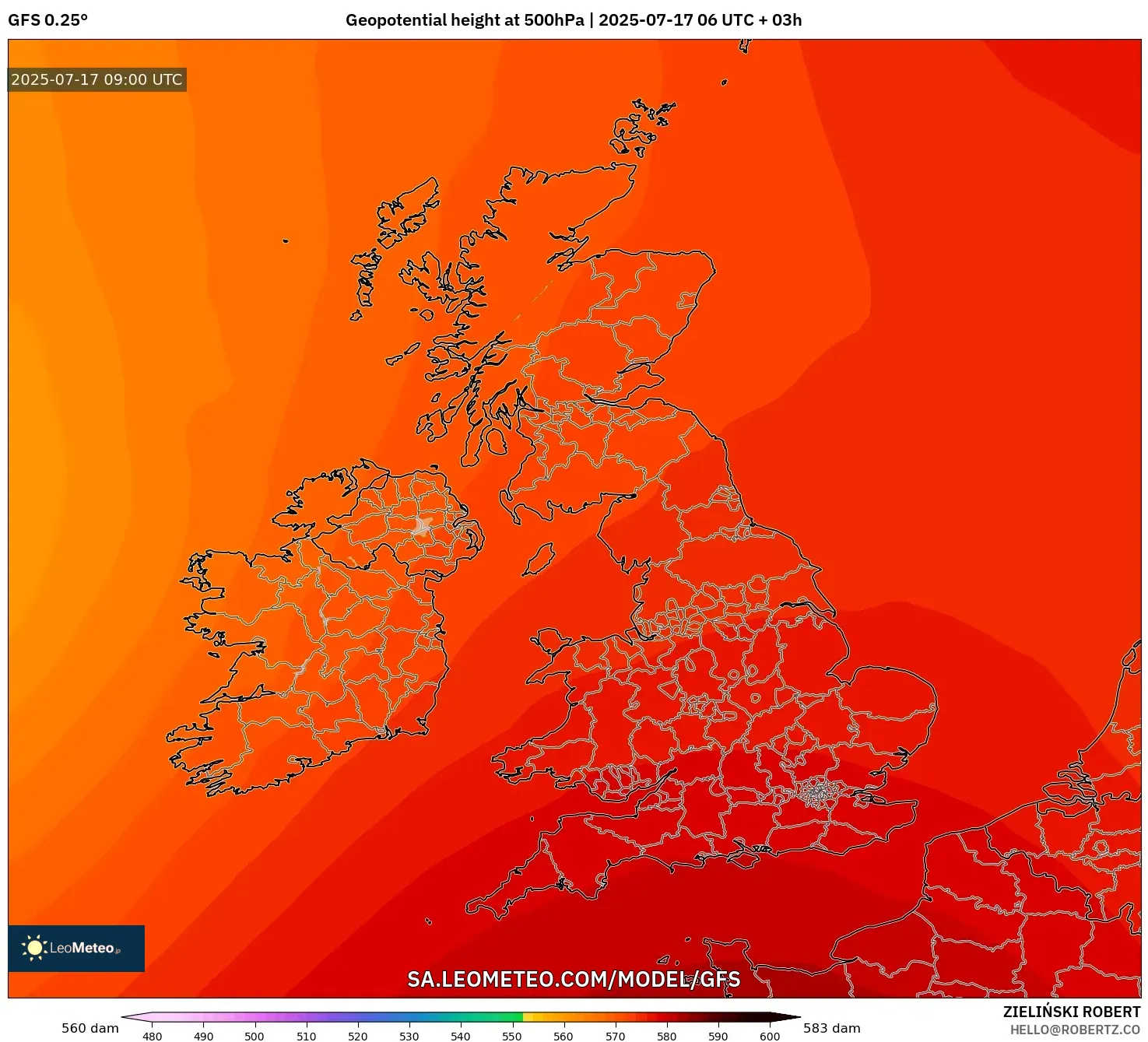 GFS model - United Kingdom, Geopotential height at 500hPa GFS model - United Kingdom, Geopotential height at 500hPa