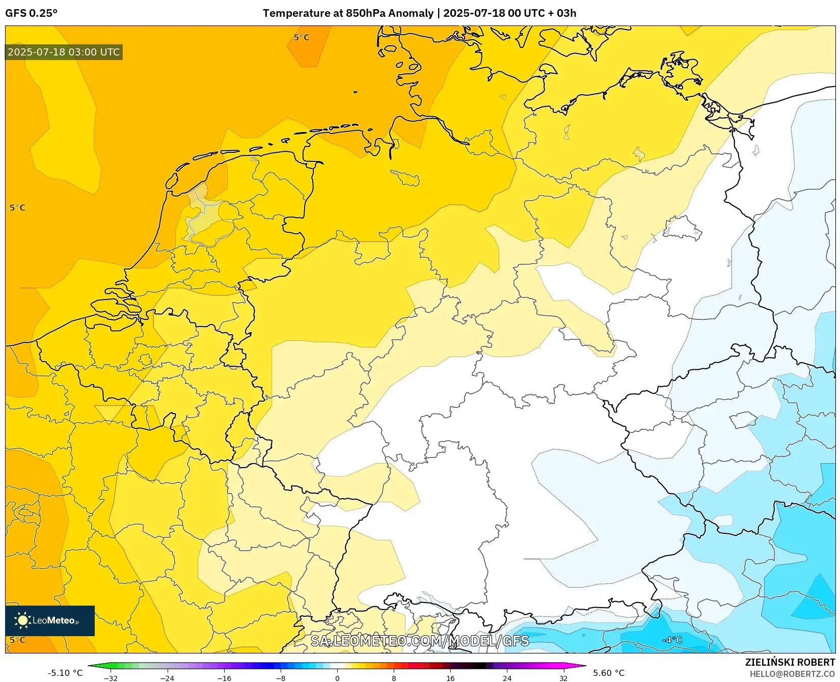 GFS model - Jerman, Anomali Suhu 850 hPa GFS model - Jerman, Anomali Suhu 850 hPa