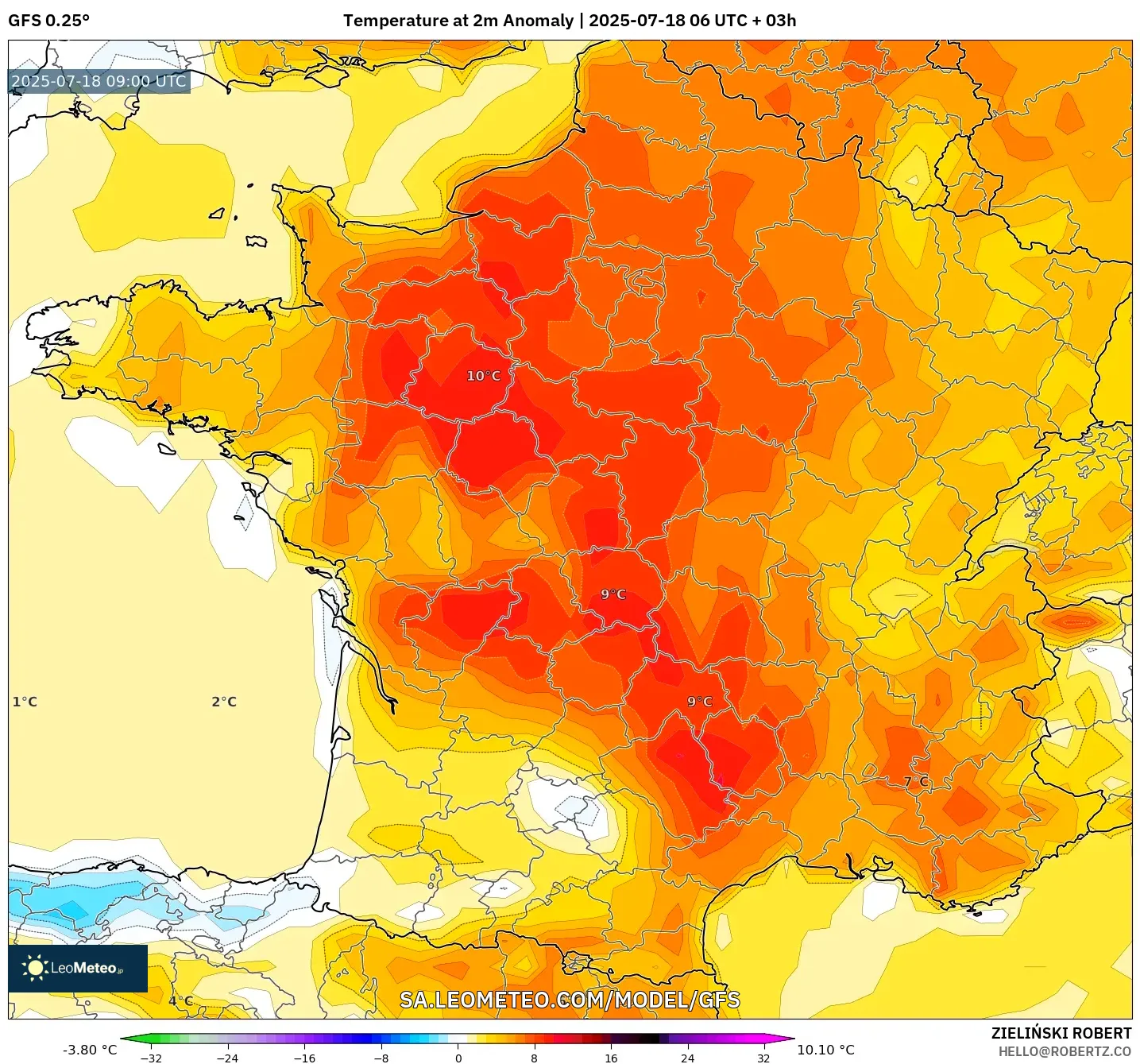 GFS model - France, Temperature at 2m Anomaly GFS model - France, Temperature at 2m Anomaly