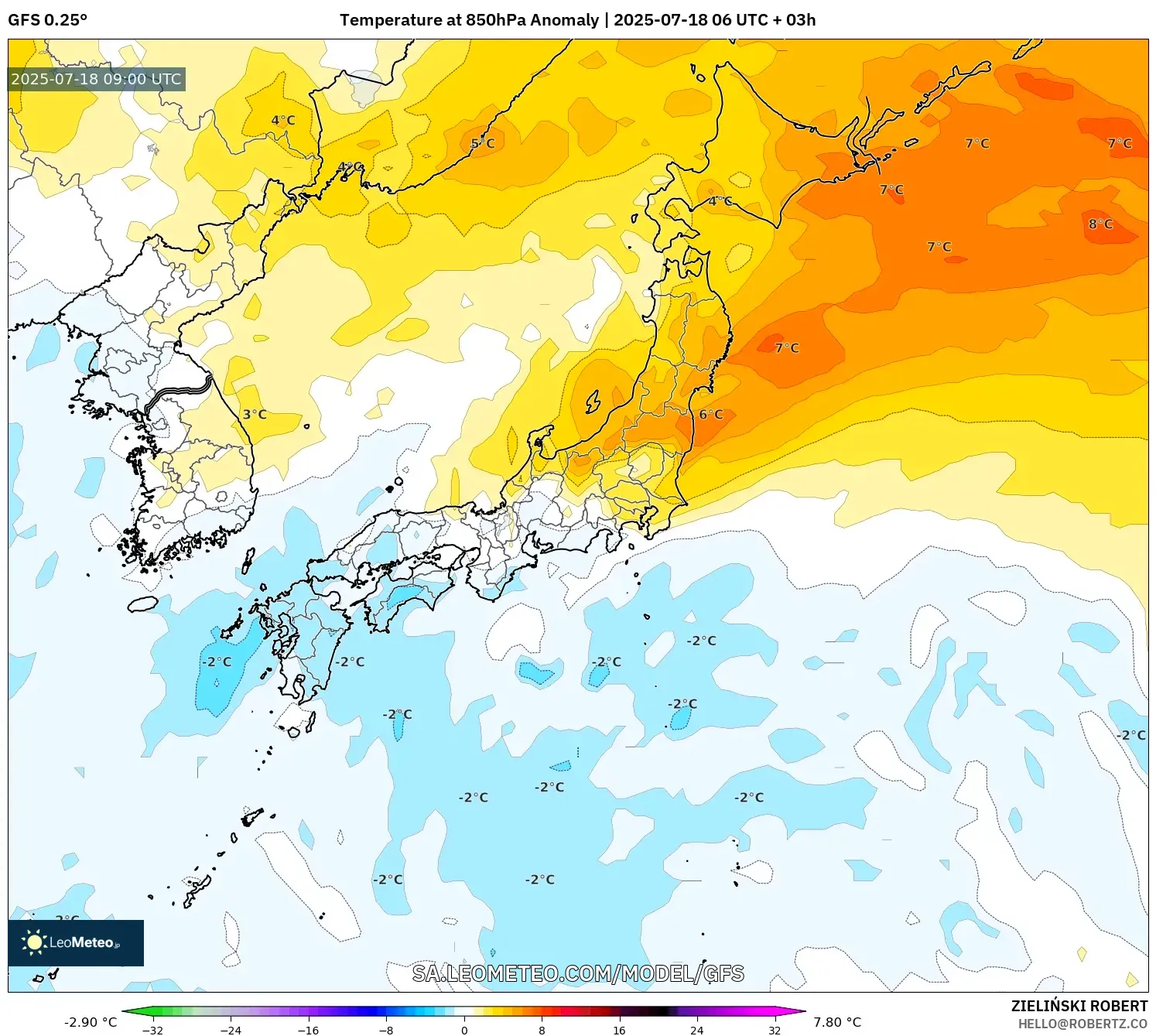 GFS model - Jepun, Anomali Suhu 850 hPa GFS model - Jepun, Anomali Suhu 850 hPa