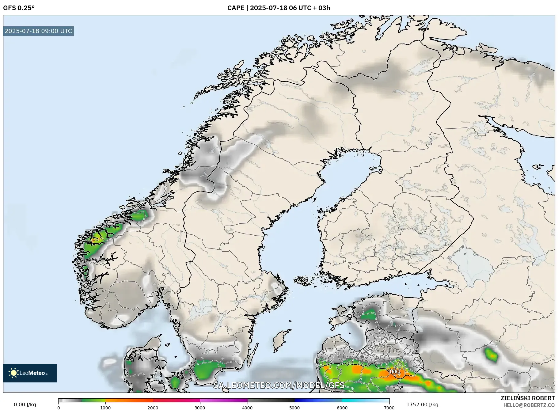 GFS model - Scandinavia, CAPE