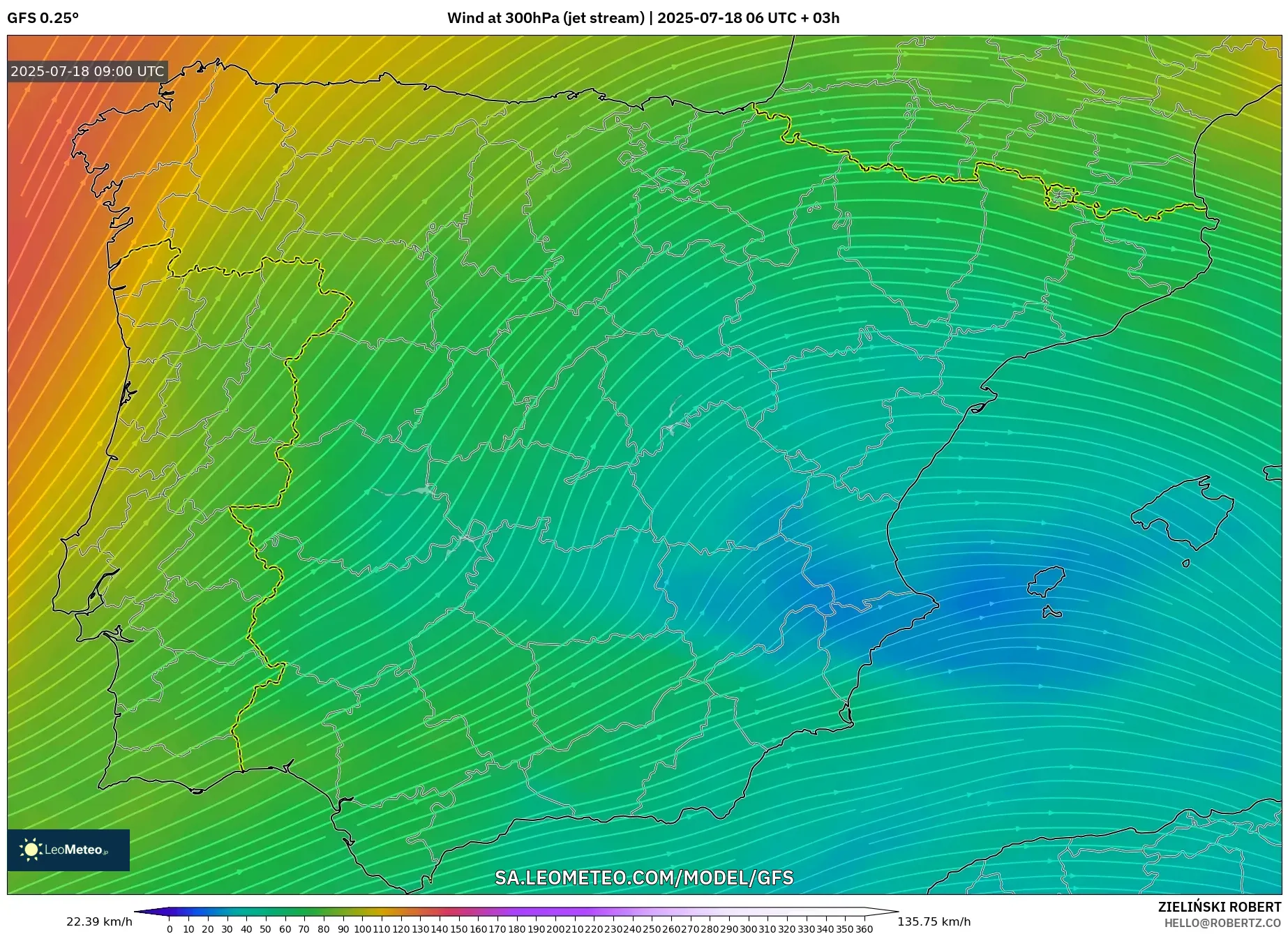GFS model - Spain, Wind at 300hPa (jet stream) GFS model - Spain, Wind at 300hPa (jet stream)