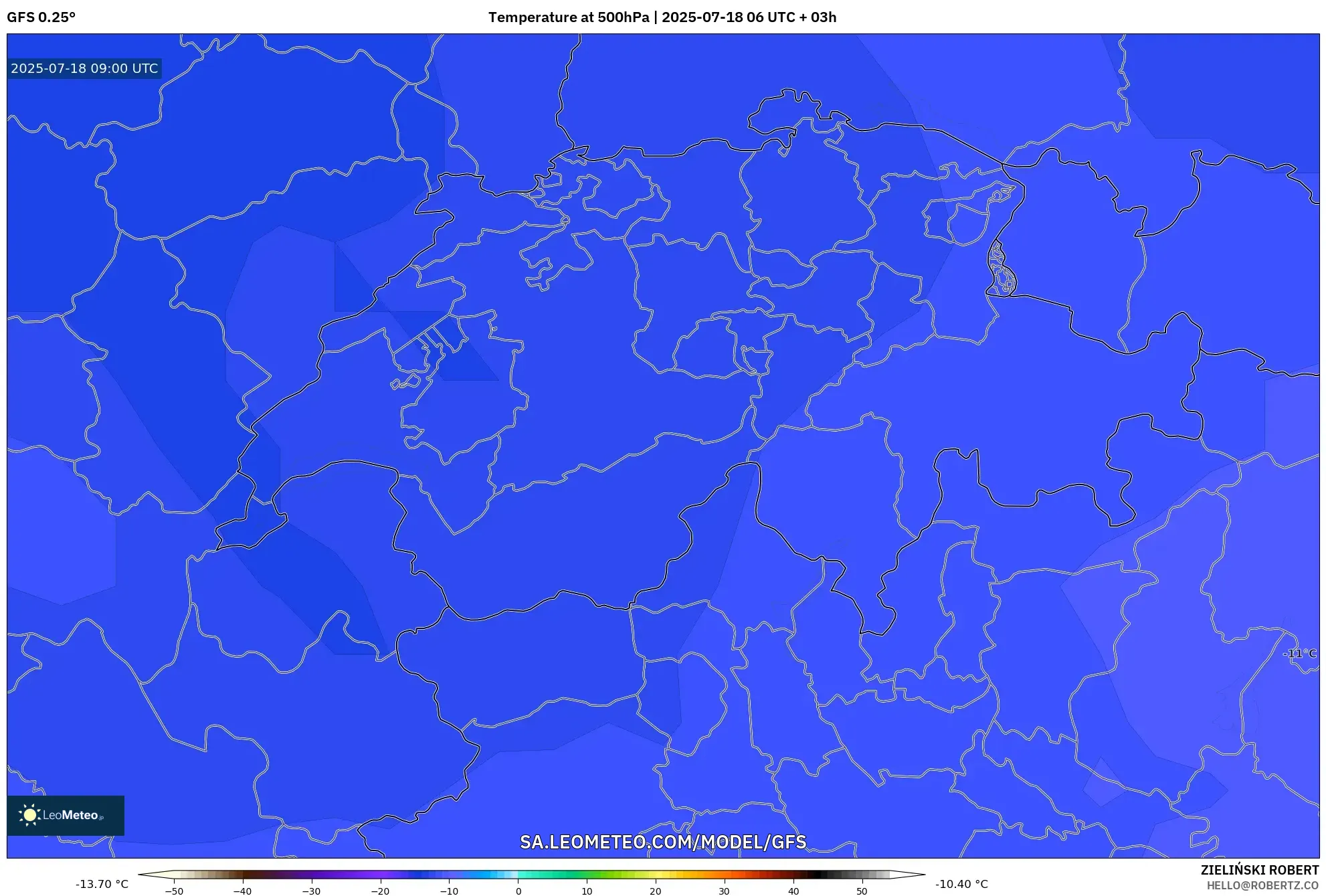 GFS model - Switzerland, Temperature at 500hPa