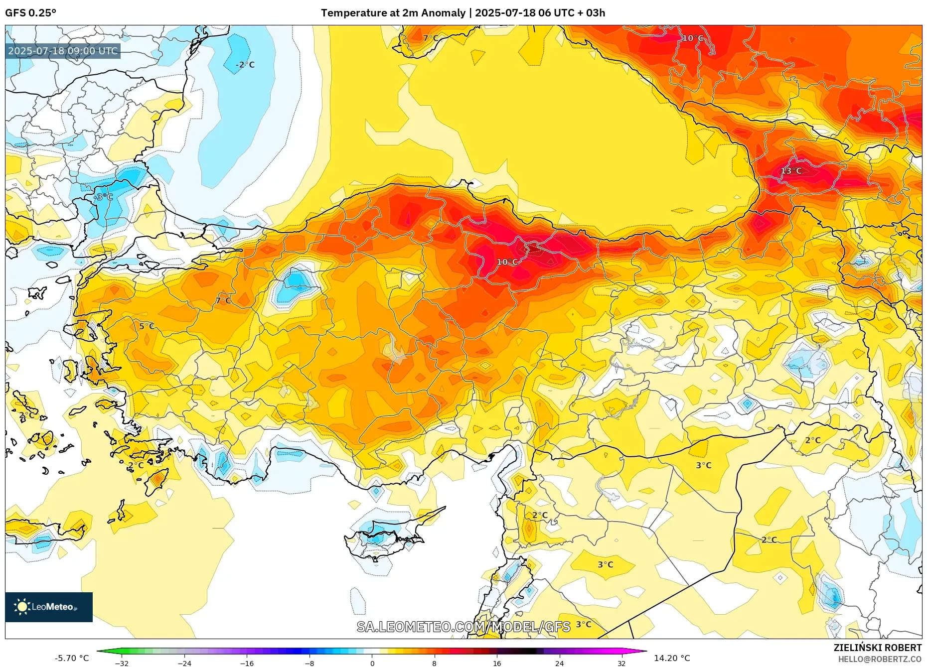 GFS model - Turkey, Temperature at 2m Anomaly GFS model - Turkey, Temperature at 2m Anomaly