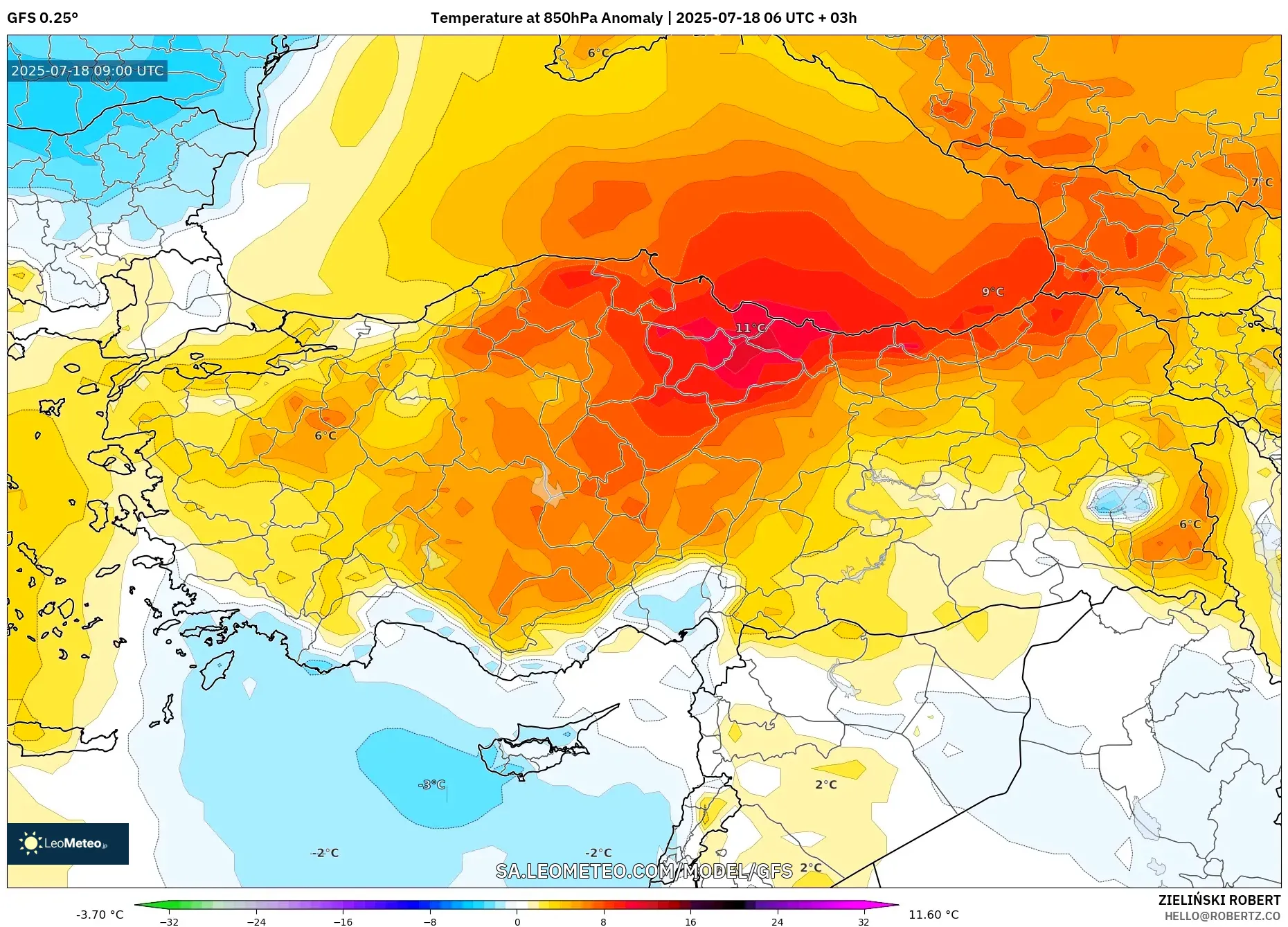 GFS model - Turki, Anomali Suhu 850 hPa