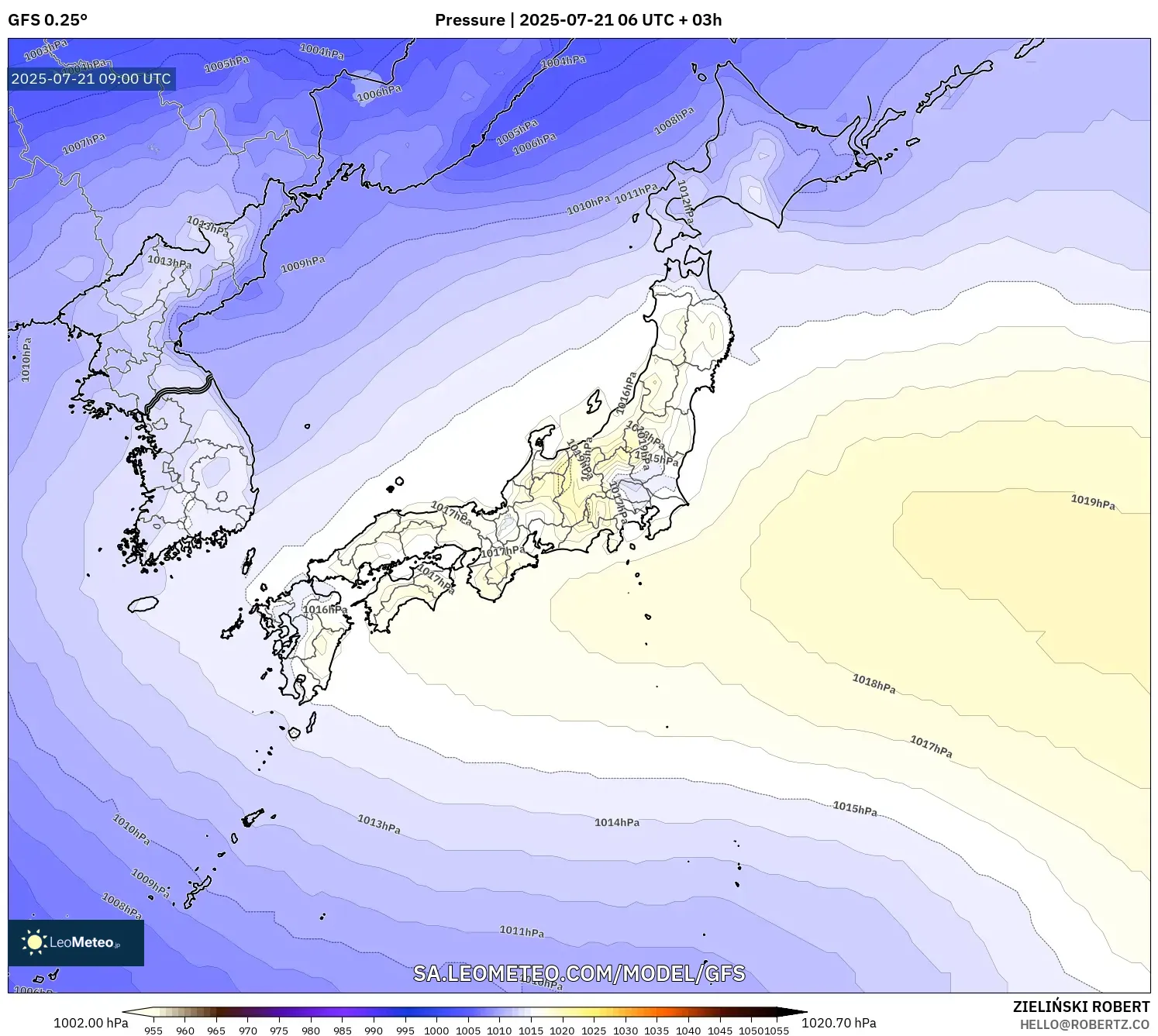 GFS model - Japan, Pressure