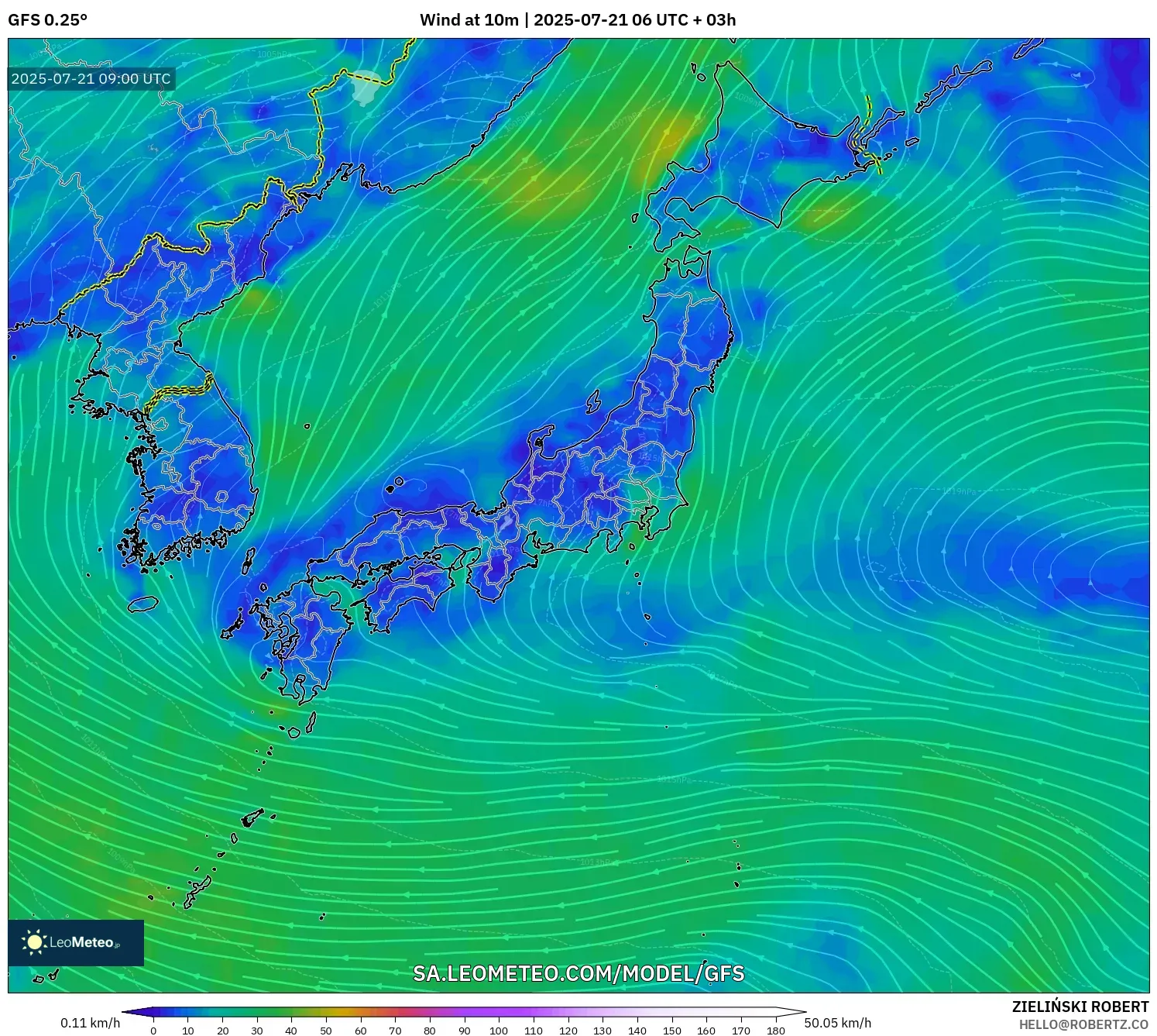 GFS model - Japan, Wind at 10m GFS model - Japan, Wind at 10m