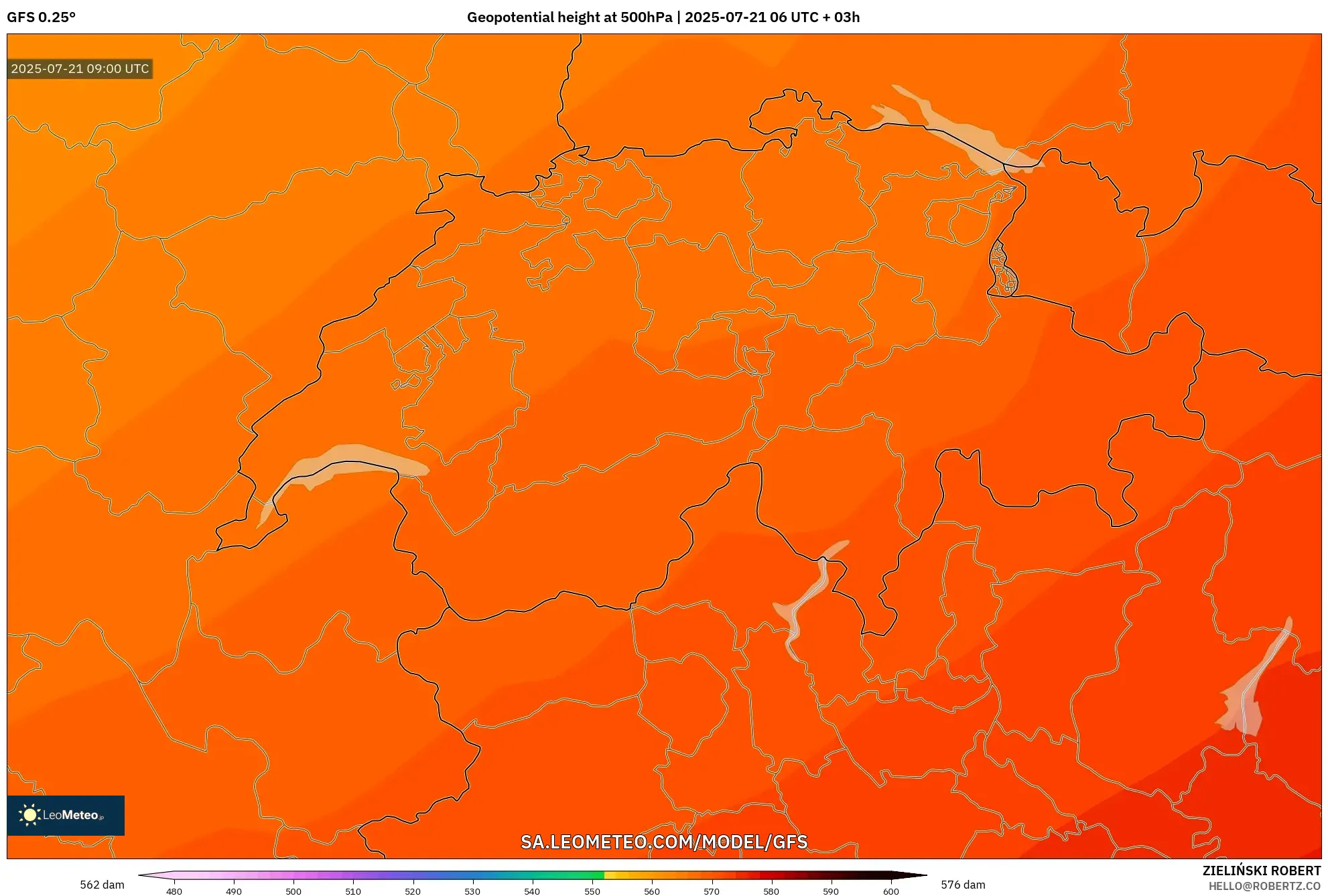 GFS model - Switzerland, Geopotential height at 500hPa GFS model - Switzerland, Geopotential height at 500hPa