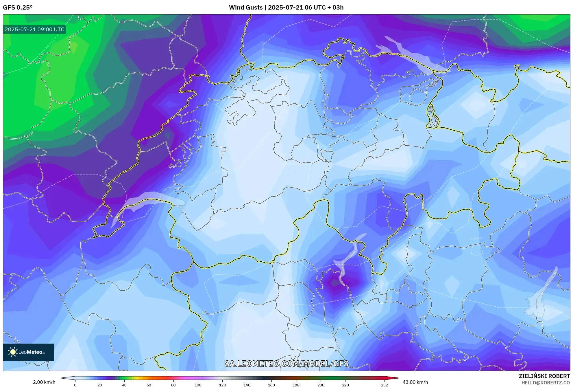 GFS model - Switzerland, Wind Gusts GFS model - Switzerland, Wind Gusts