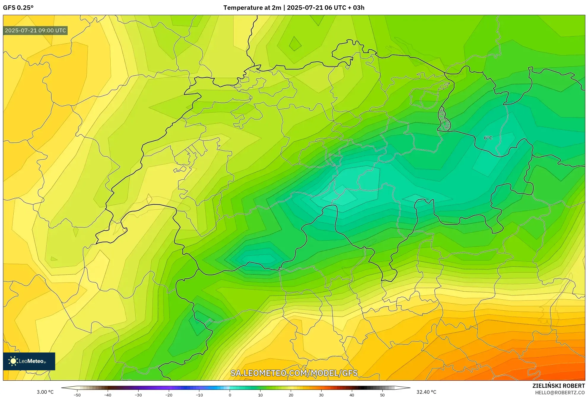 GFS model - Switzerland, Temperature at 2m GFS model - Switzerland, Temperature at 2m