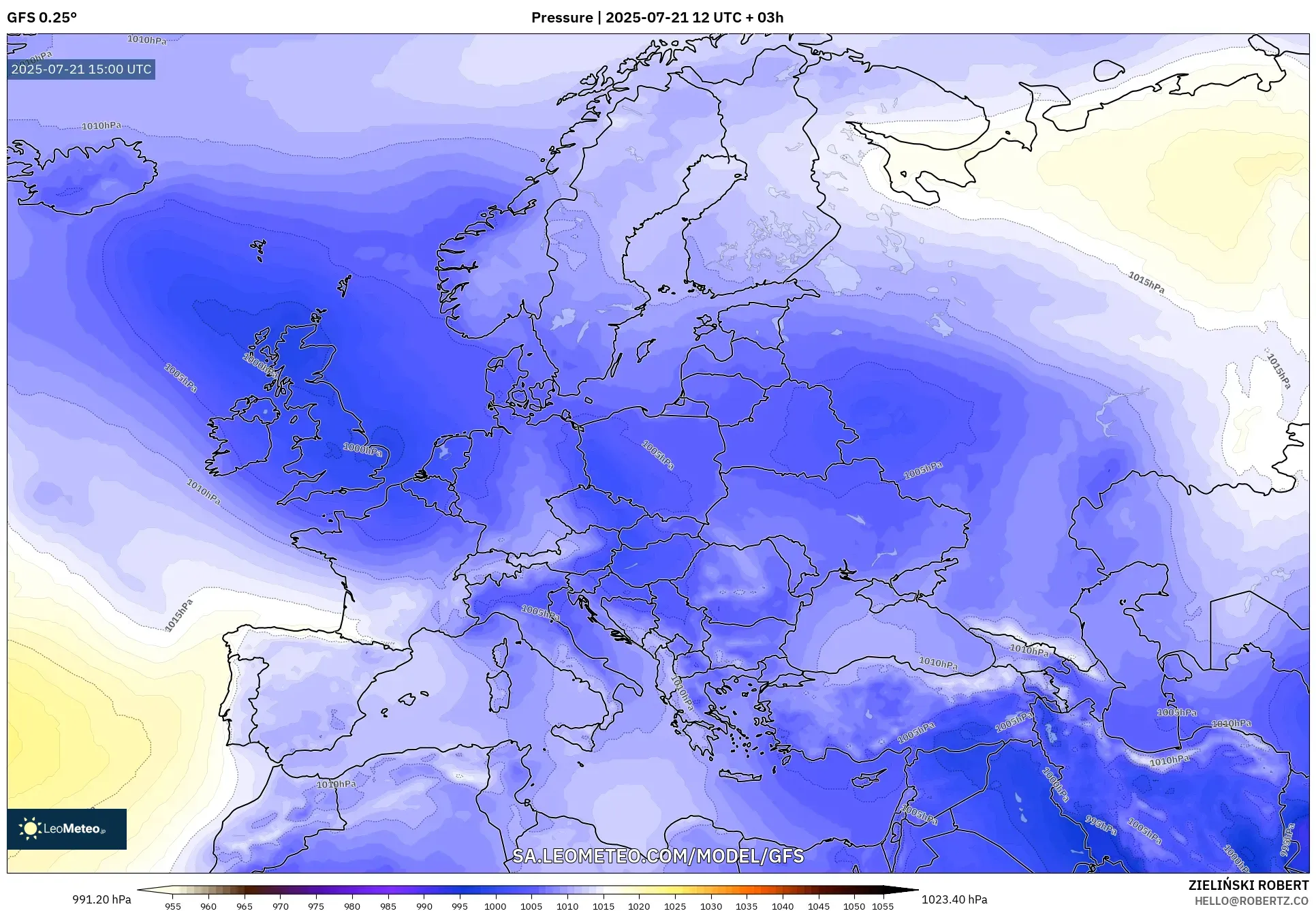GFS model - Europe, Pressure GFS model - Europe, Pressure