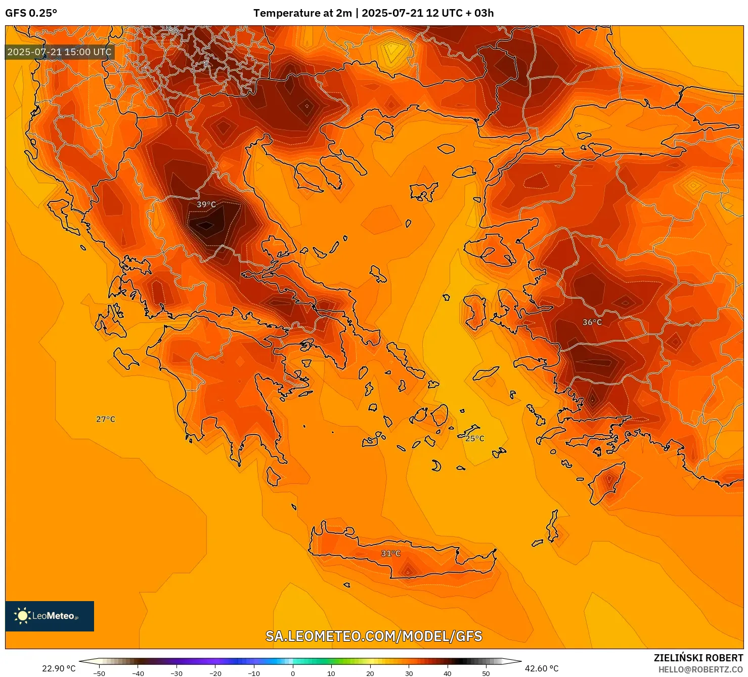 GFS model - Greece, Temperature at 2m GFS model - Greece, Temperature at 2m