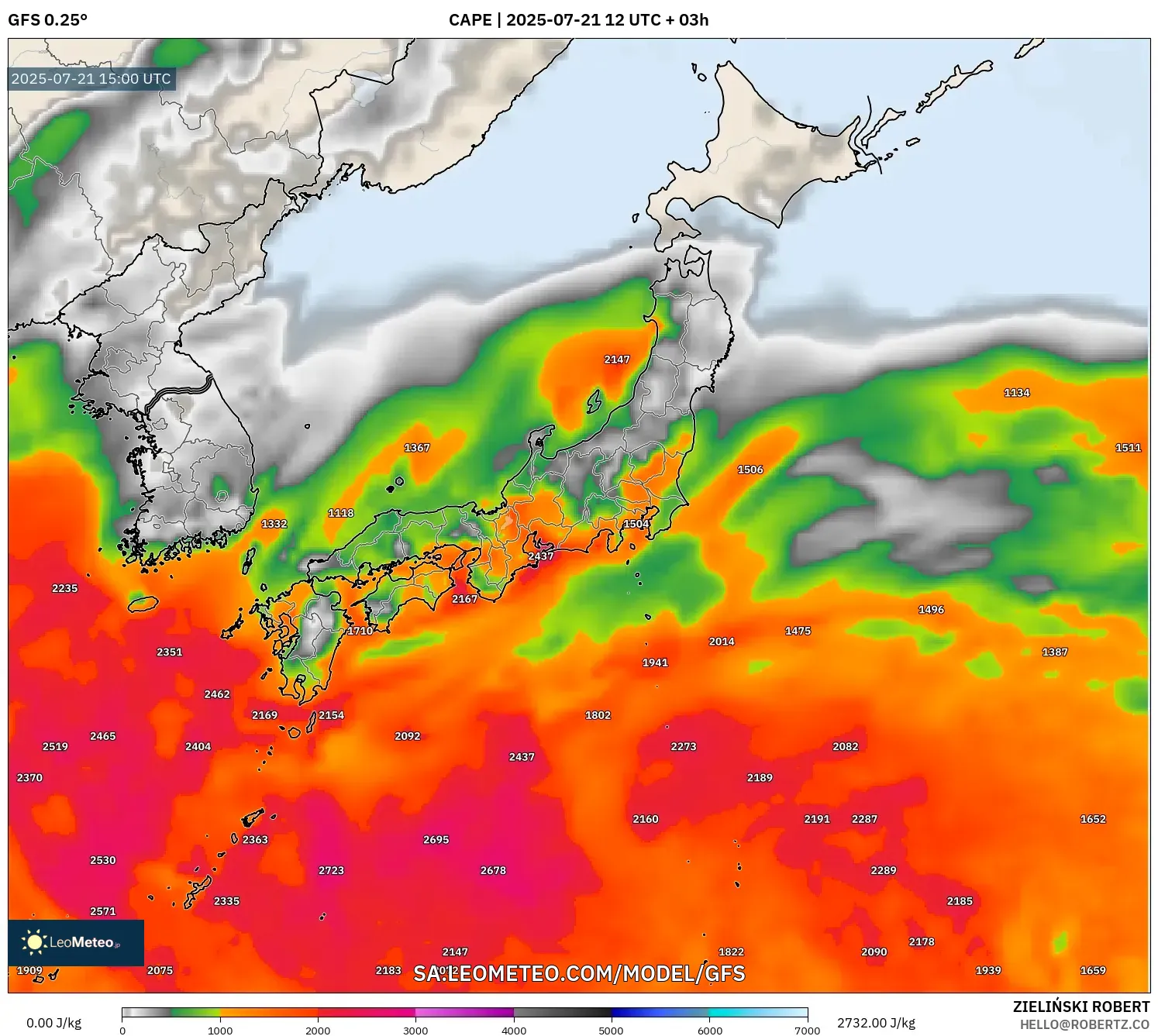 GFS model - Japan, CAPE GFS model - Japan, CAPE