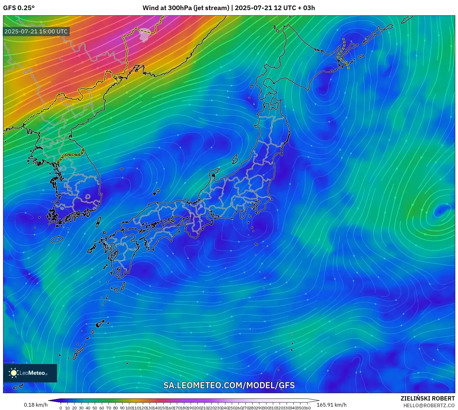 GFS model - Japan, Wind at 300hPa (jet stream) GFS model - Japan, Wind at 300hPa (jet stream)