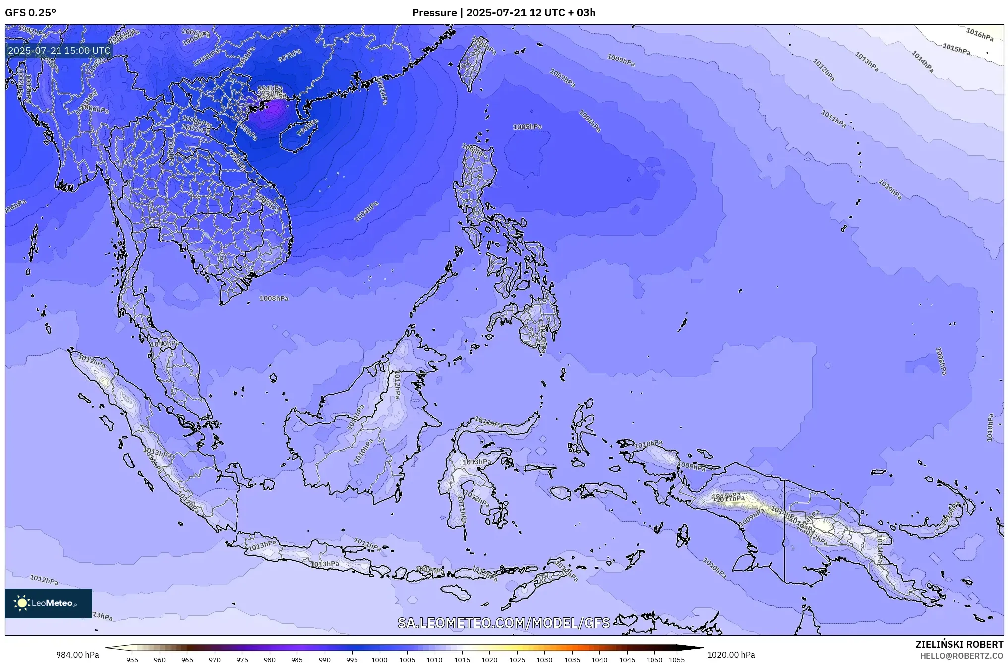 GFS model - South East Asia, Pressure GFS model - South East Asia, Pressure