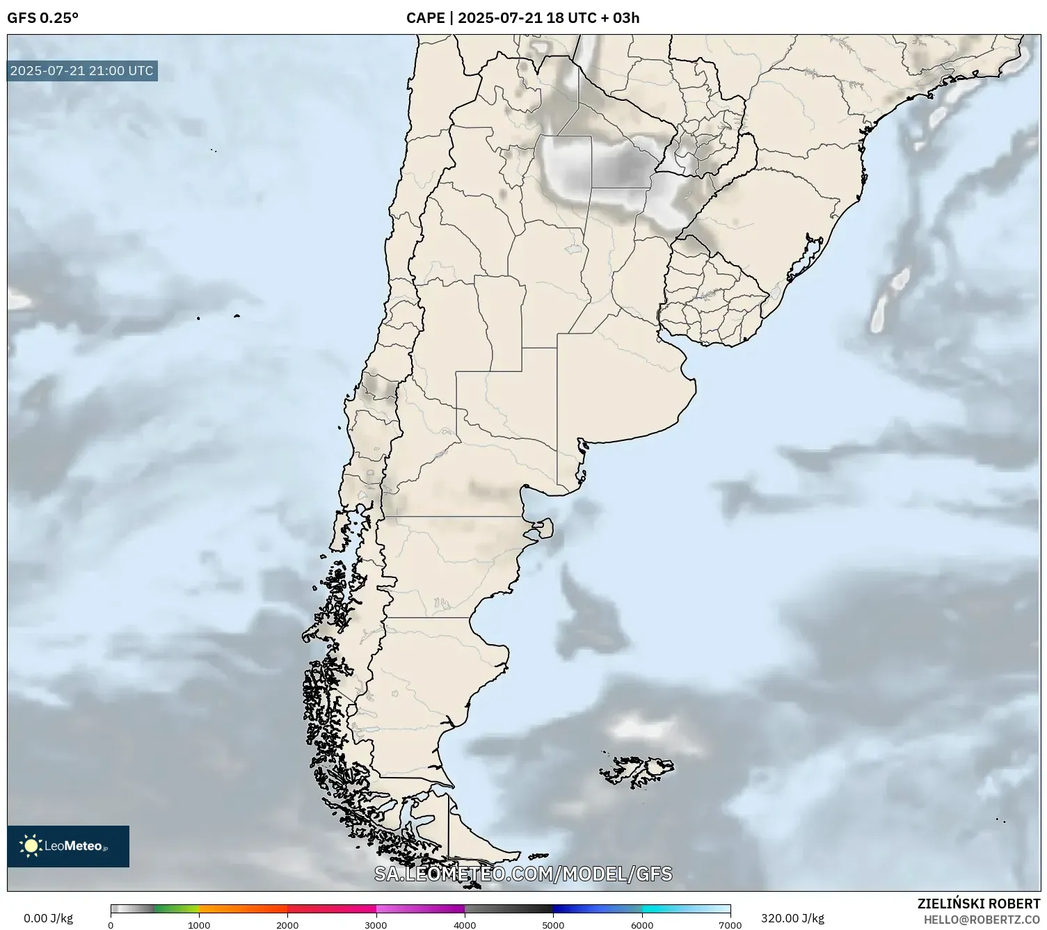GFS model - Argentina, CAPE