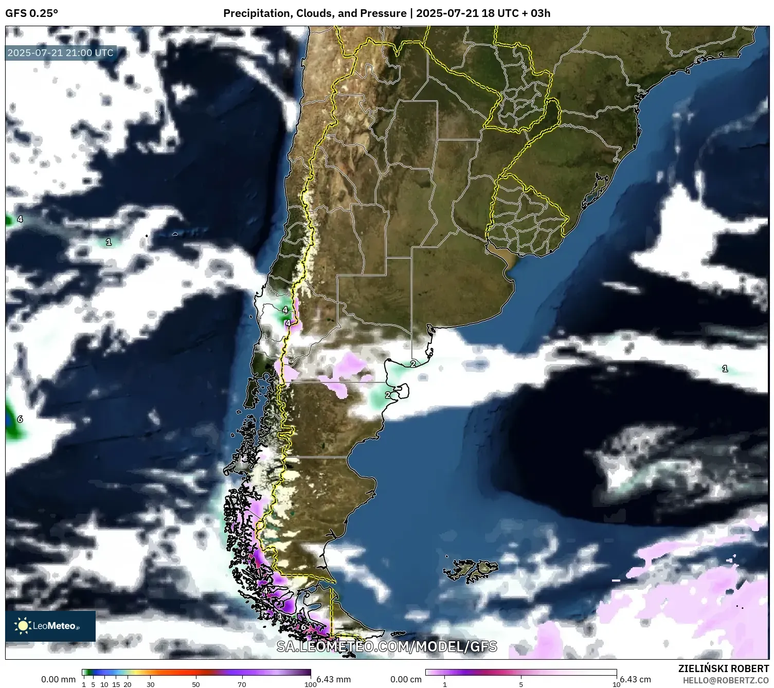 GFS model - Argentina, Precipitation, Clouds, and Pressure GFS model - Argentina, Precipitation, Clouds, and Pressure