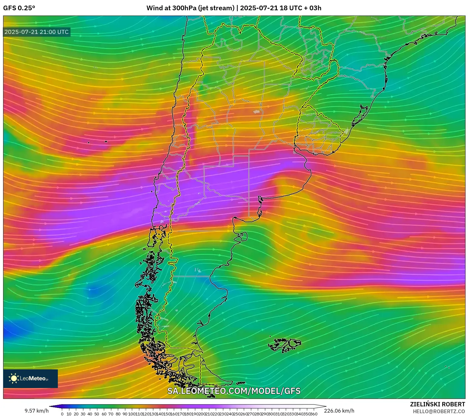 GFS model - Argentina, Wind at 300hPa (jet stream) GFS model - Argentina, Wind at 300hPa (jet stream)
