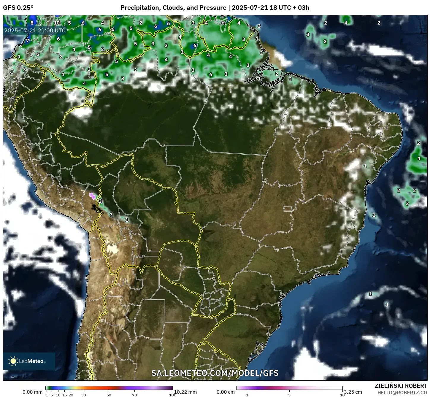 GFS model - Brazil, Precipitation, Clouds, and Pressure GFS model - Brazil, Precipitation, Clouds, and Pressure