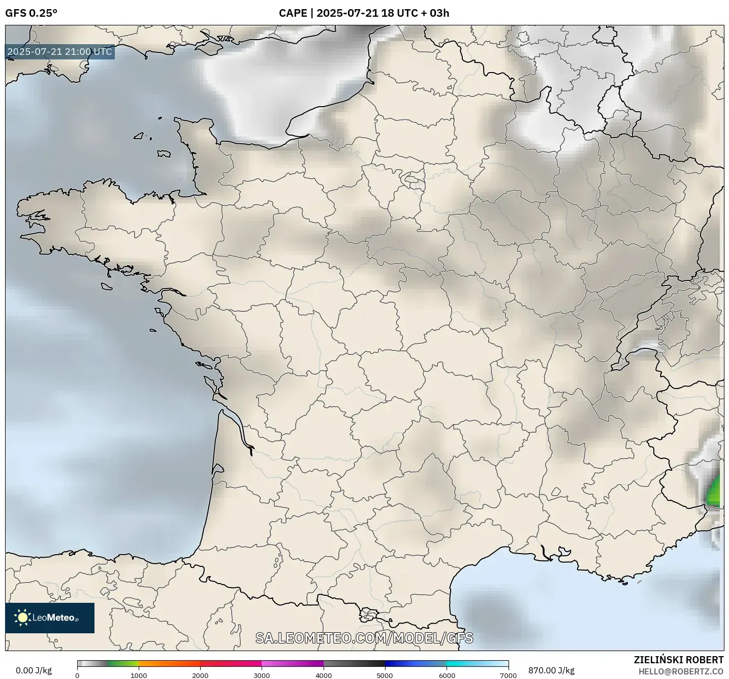 GFS model - France, CAPE GFS model - France, CAPE
