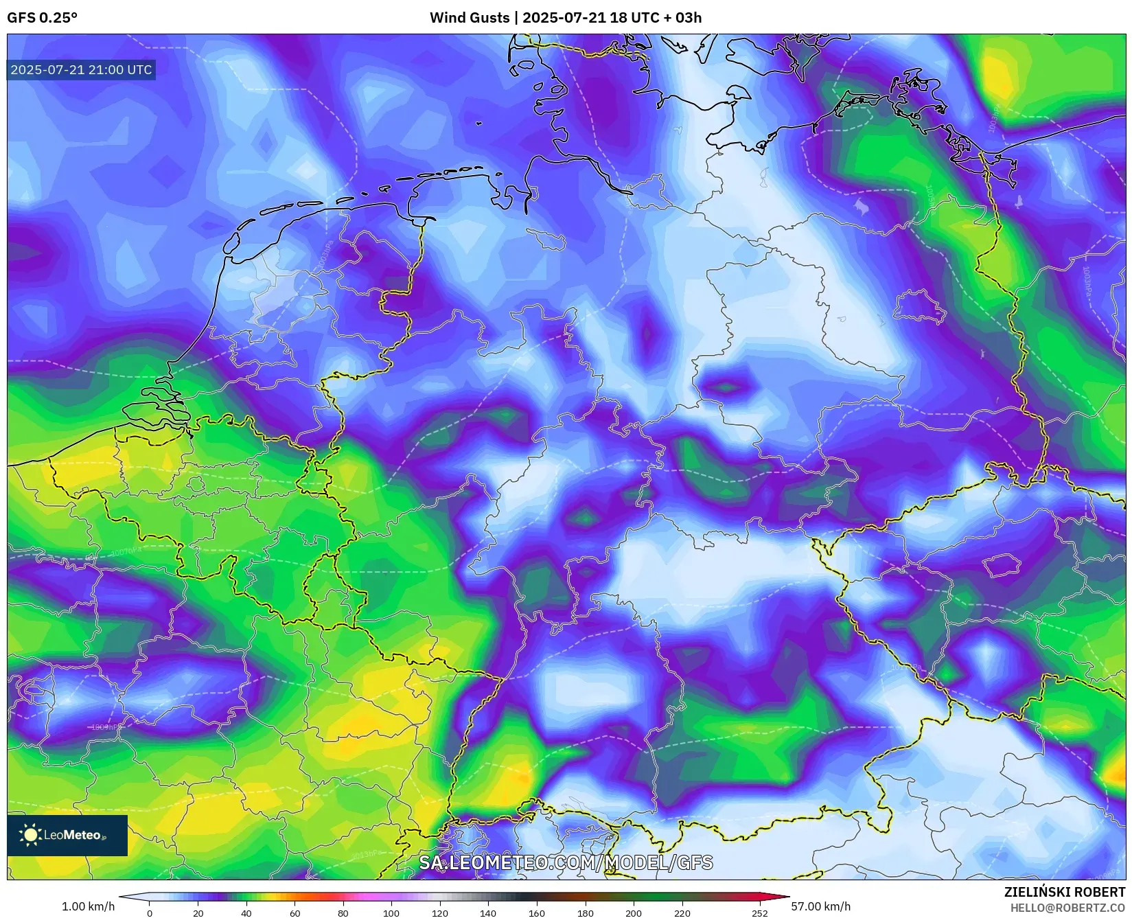 GFS model - Germany, Wind Gusts GFS model - Germany, Wind Gusts