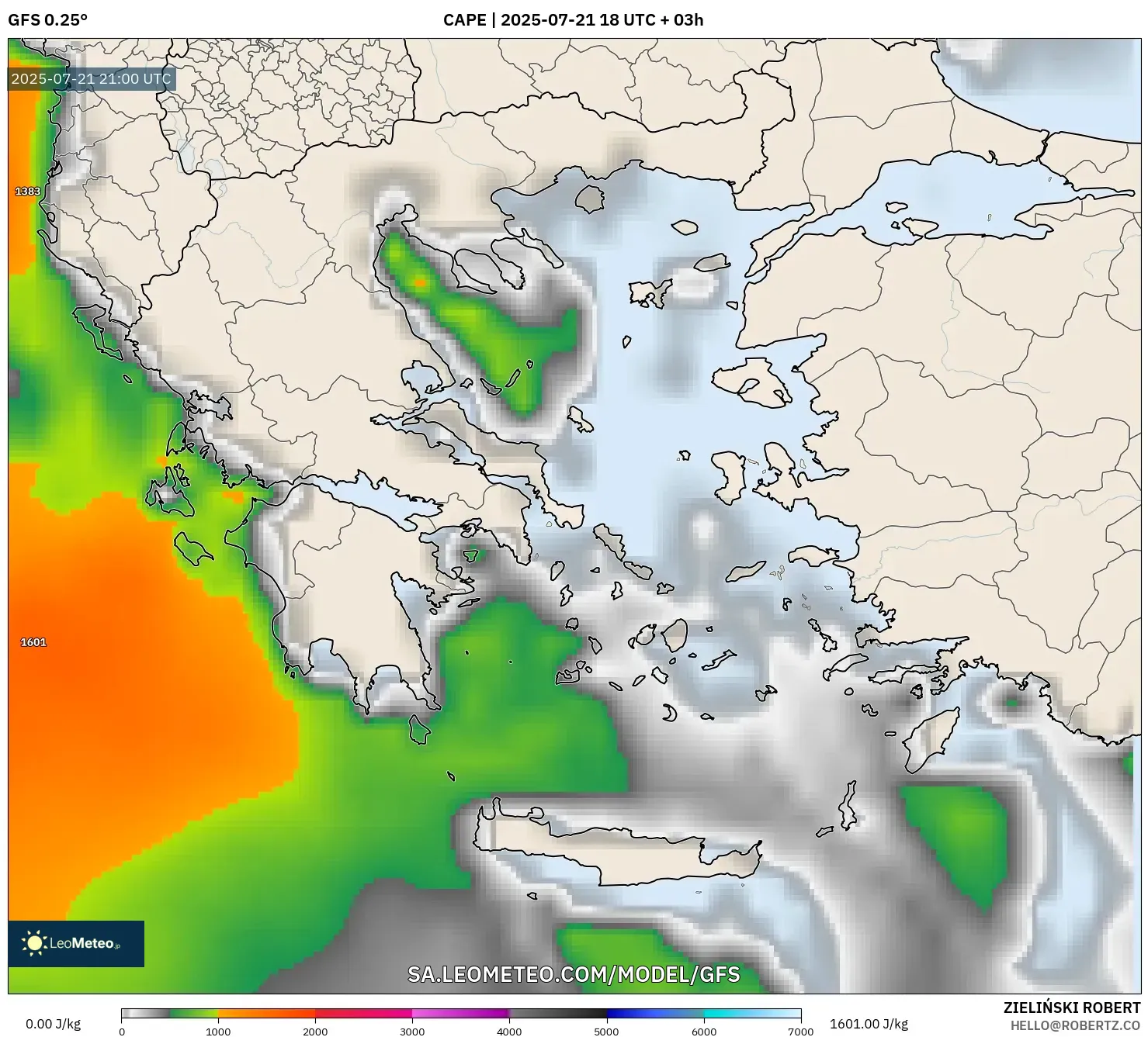 GFS model - Greece, CAPE GFS model - Greece, CAPE