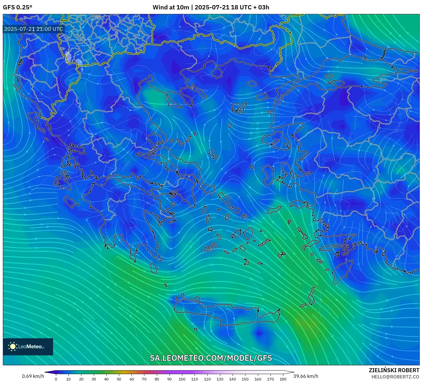 GFS model - Greece, Wind at 10m GFS model - Greece, Wind at 10m
