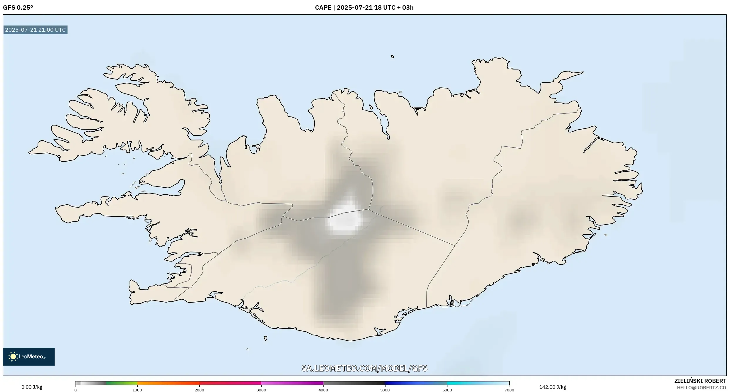 GFS model - Iceland, CAPE GFS model - Iceland, CAPE