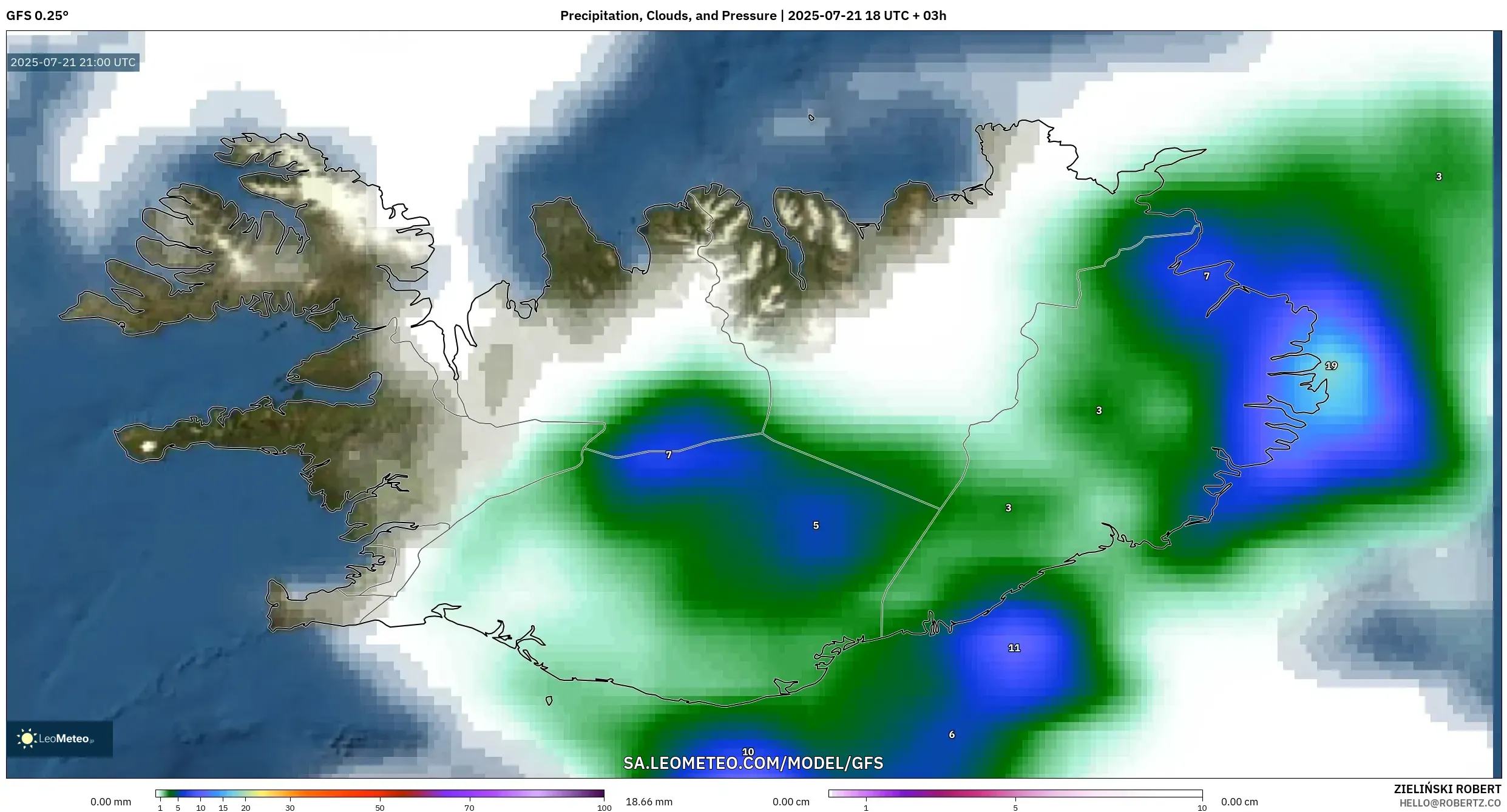 GFS model - Iceland, Precipitation, Clouds, and Pressure GFS model - Iceland, Precipitation, Clouds, and Pressure