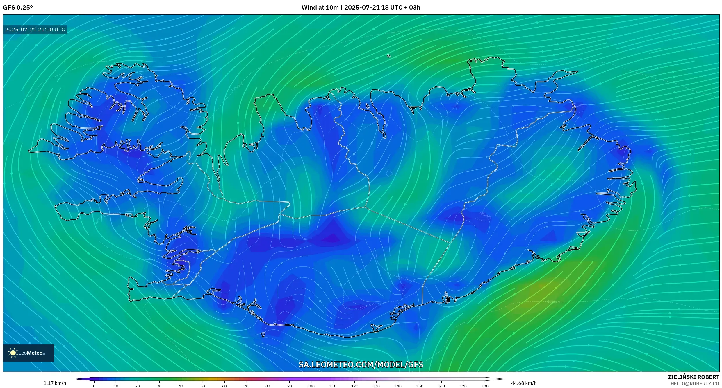 GFS model - Iceland, Wind at 10m GFS model - Iceland, Wind at 10m