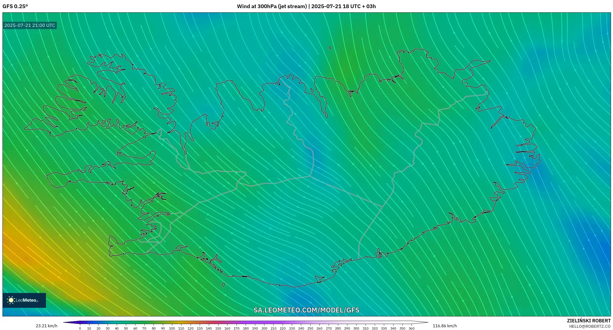 GFS model - Iceland, Wind at 300hPa (jet stream) GFS model - Iceland, Wind at 300hPa (jet stream)