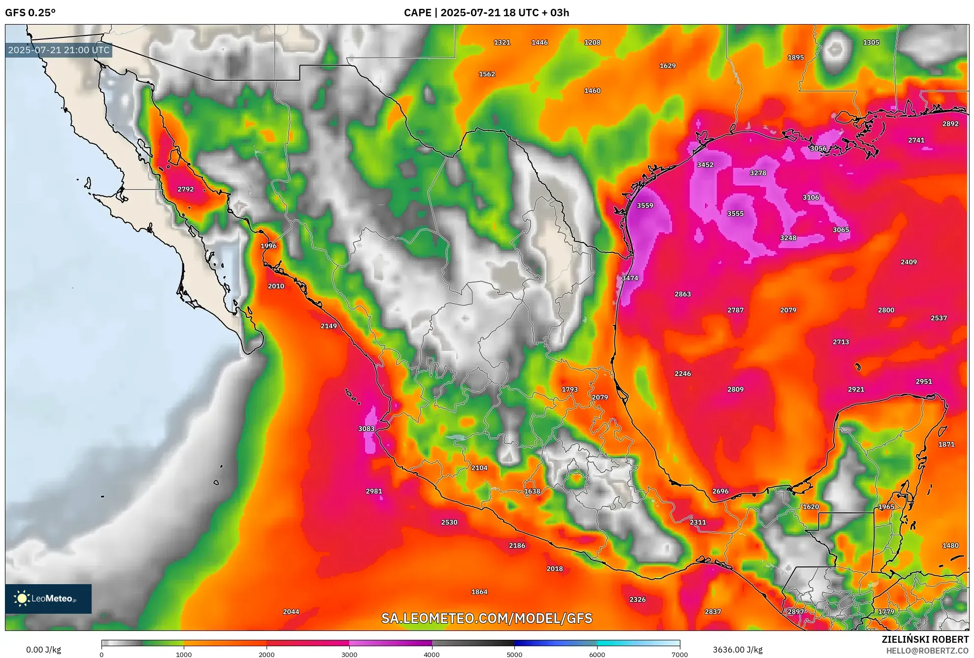 GFS model - Mexico, CAPE GFS model - Mexico, CAPE