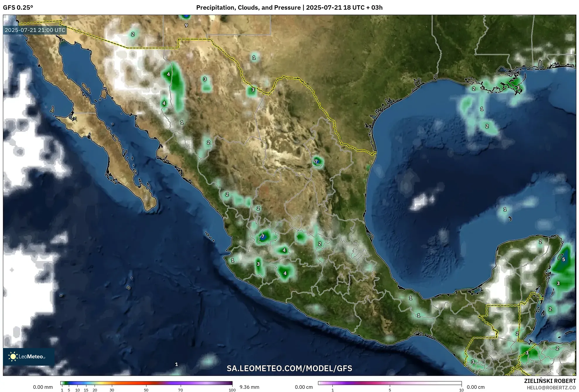 GFS model - Mexico, Precipitation, Clouds, and Pressure GFS model - Mexico, Precipitation, Clouds, and Pressure