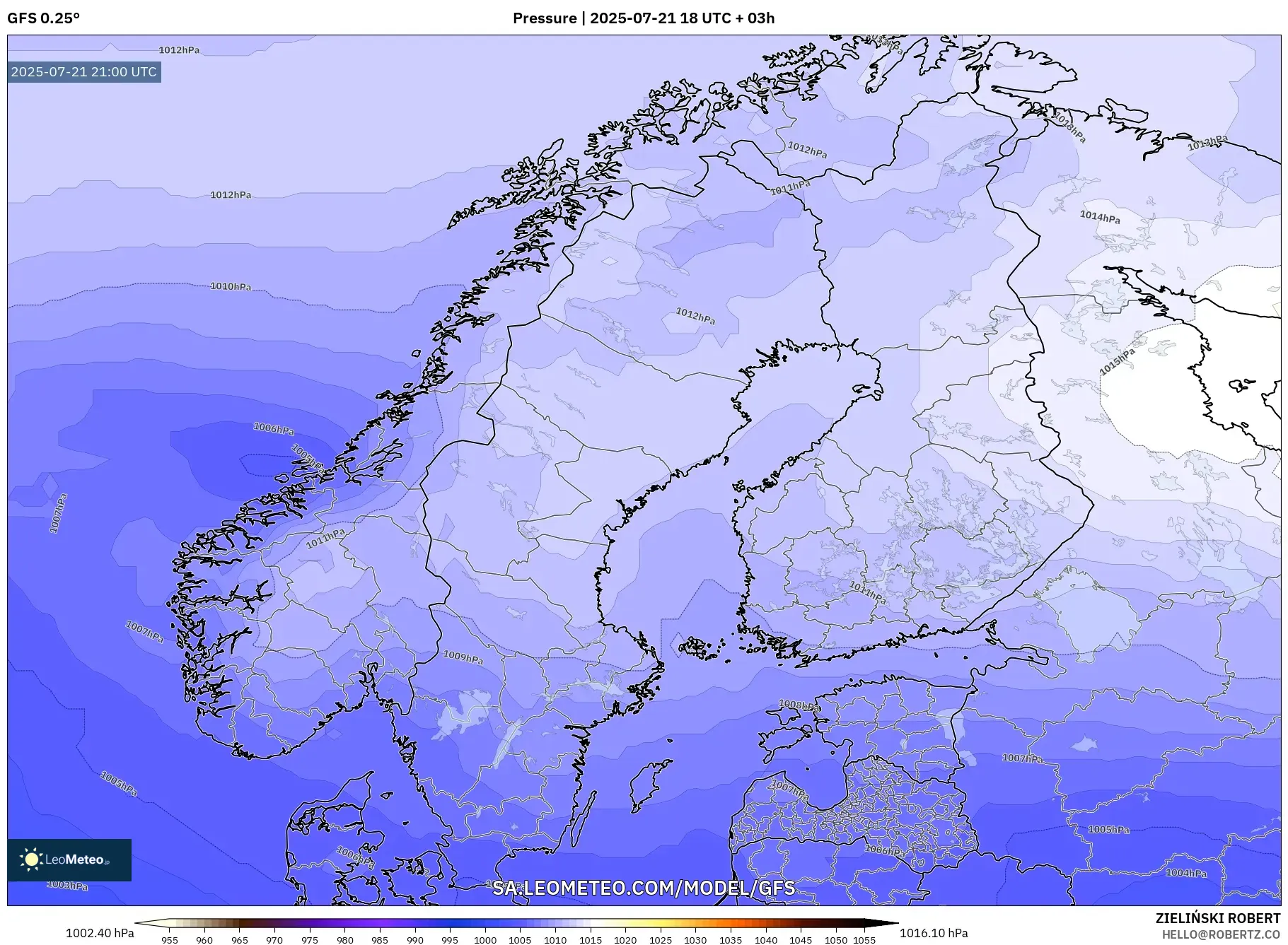 GFS model - Scandinavia, Pressure GFS model - Scandinavia, Pressure