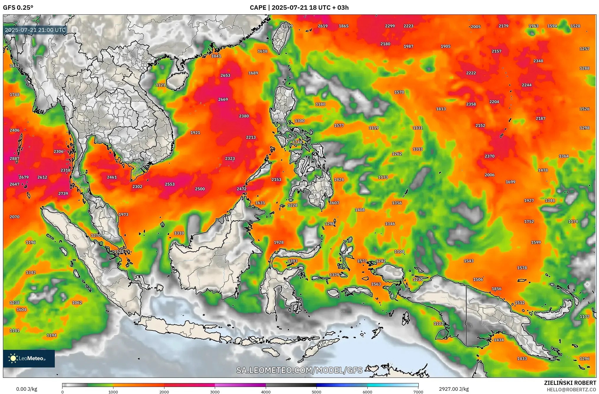 GFS model - South East Asia, CAPE GFS model - South East Asia, CAPE