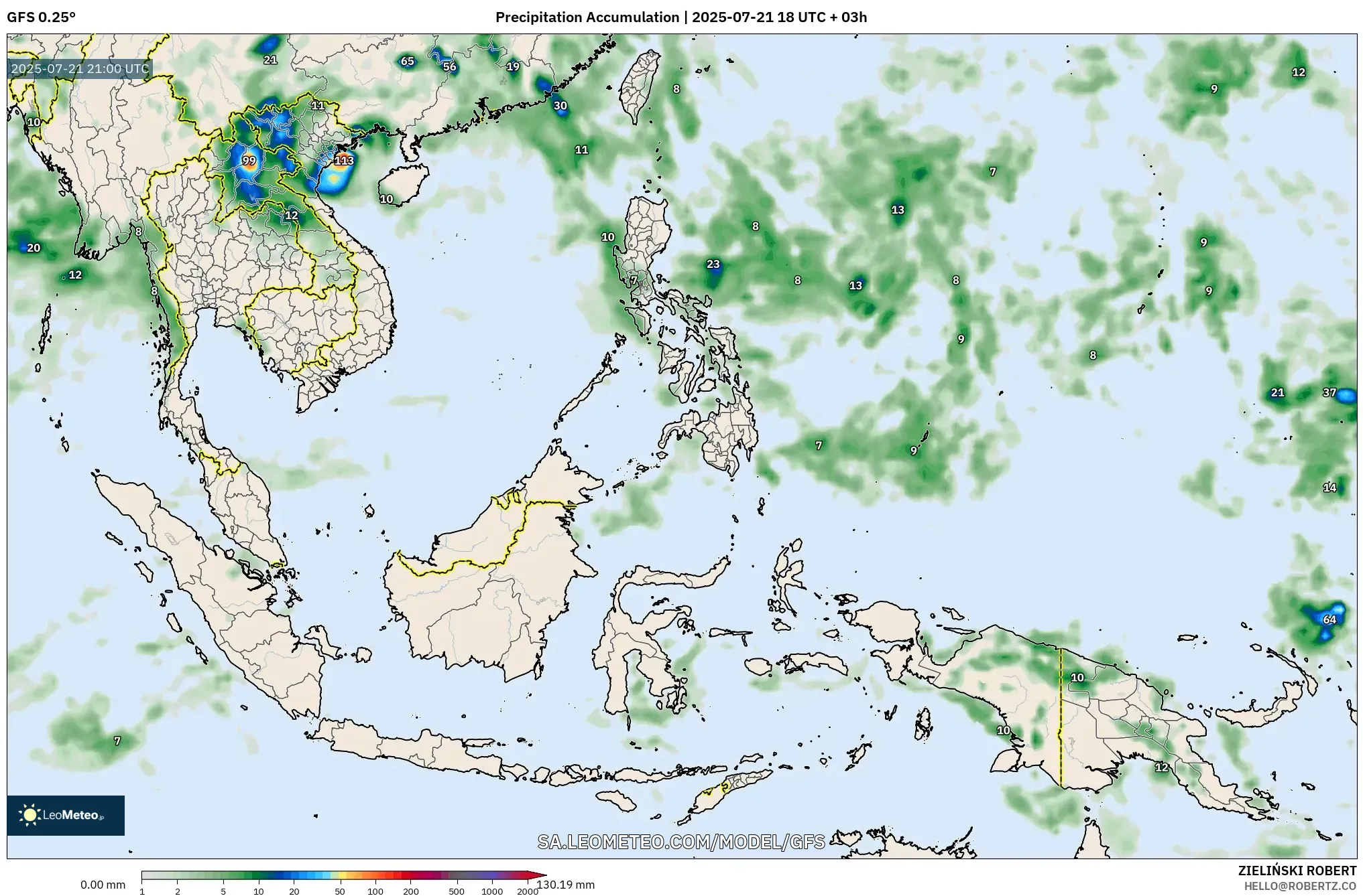 GFS model - South East Asia, Precipitation Accumulation GFS model - South East Asia, Precipitation Accumulation