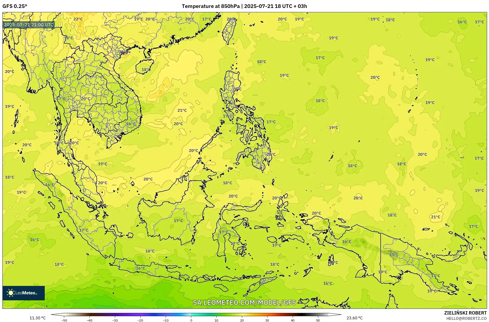 GFS model - South East Asia, Temperature at 850hPa GFS model - South East Asia, Temperature at 850hPa