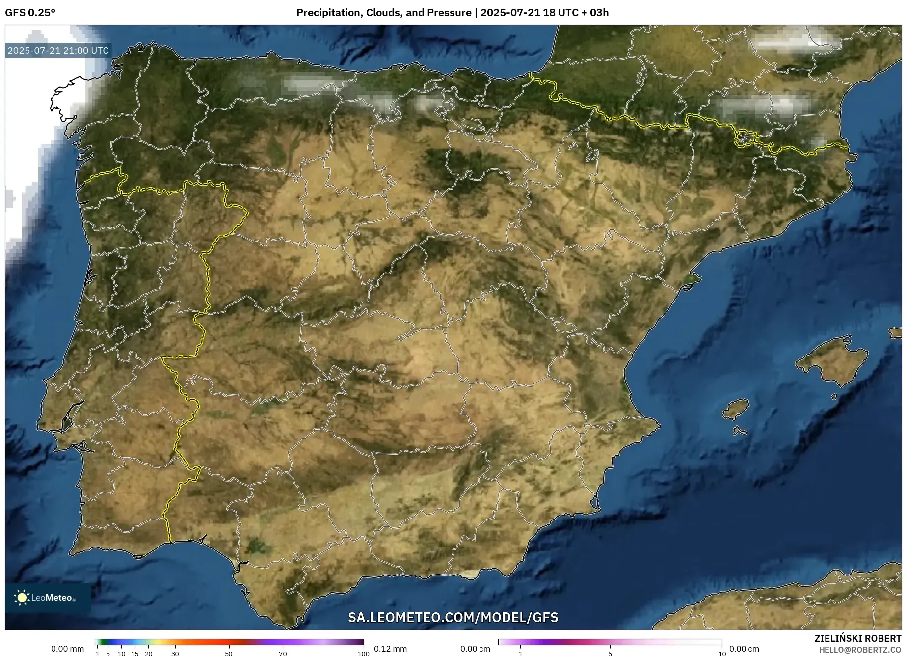 GFS model - Spain, Precipitation, Clouds, and Pressure GFS model - Spain, Precipitation, Clouds, and Pressure