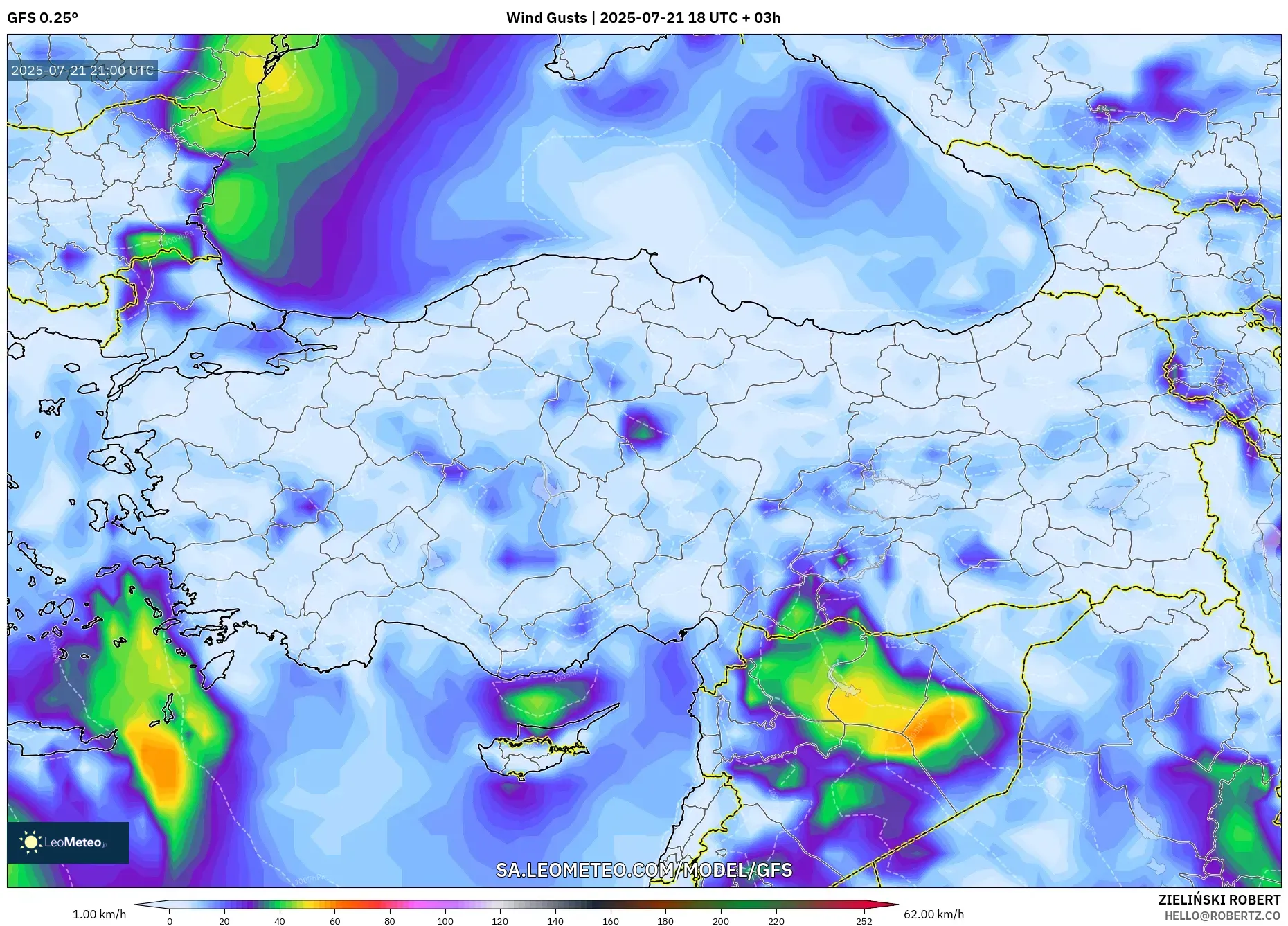 GFS model - Turkey, Wind Gusts GFS model - Turkey, Wind Gusts
