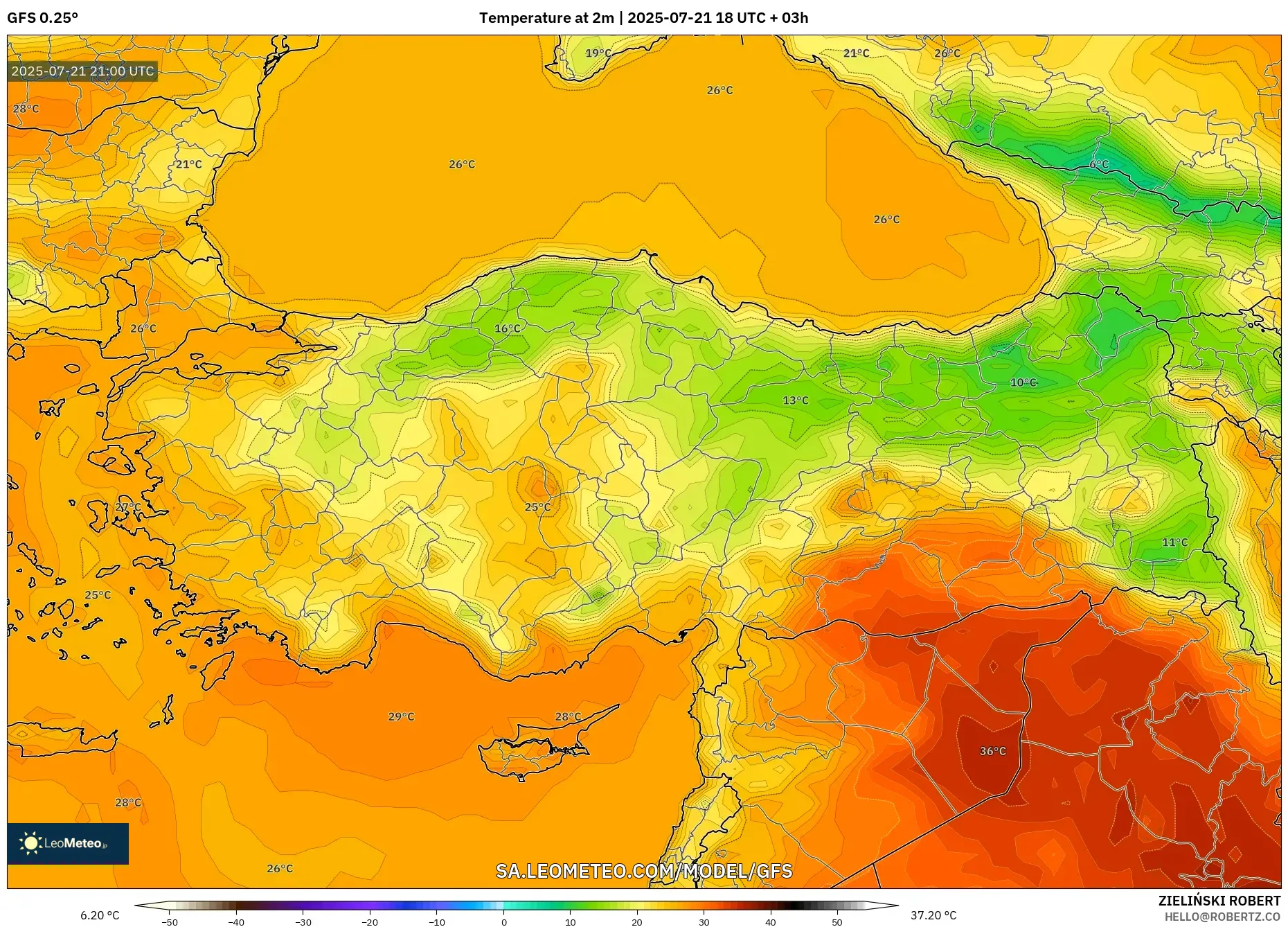 GFS model - Turkey, Temperature at 2m GFS model - Turkey, Temperature at 2m