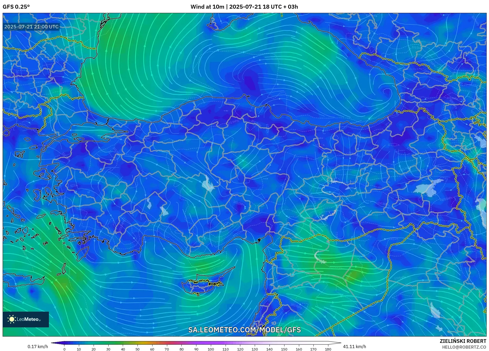 GFS model - Turkey, Wind at 10m GFS model - Turkey, Wind at 10m