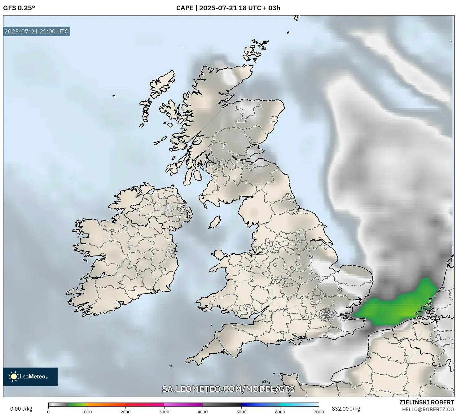 GFS model - United Kingdom, CAPE GFS model - United Kingdom, CAPE