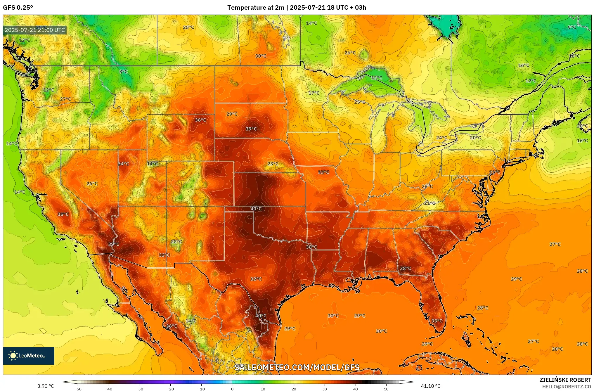 GFS model - United States, Temperature at 2m GFS model - United States, Temperature at 2m