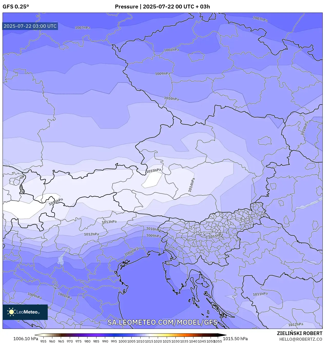 GFS model - Austria, Pressure GFS model - Austria, Pressure