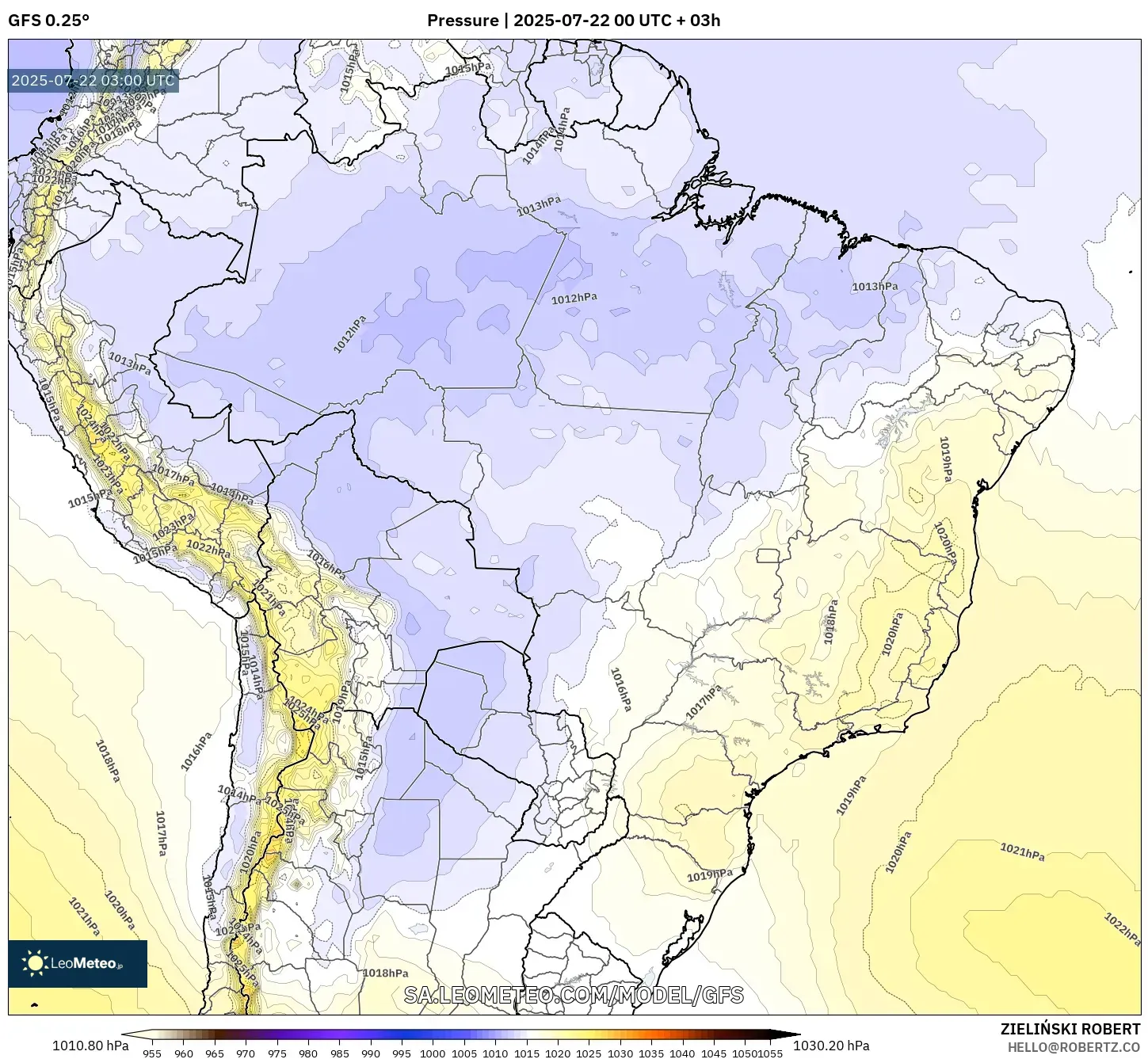 GFS model - Brazil, Pressure GFS model - Brazil, Pressure