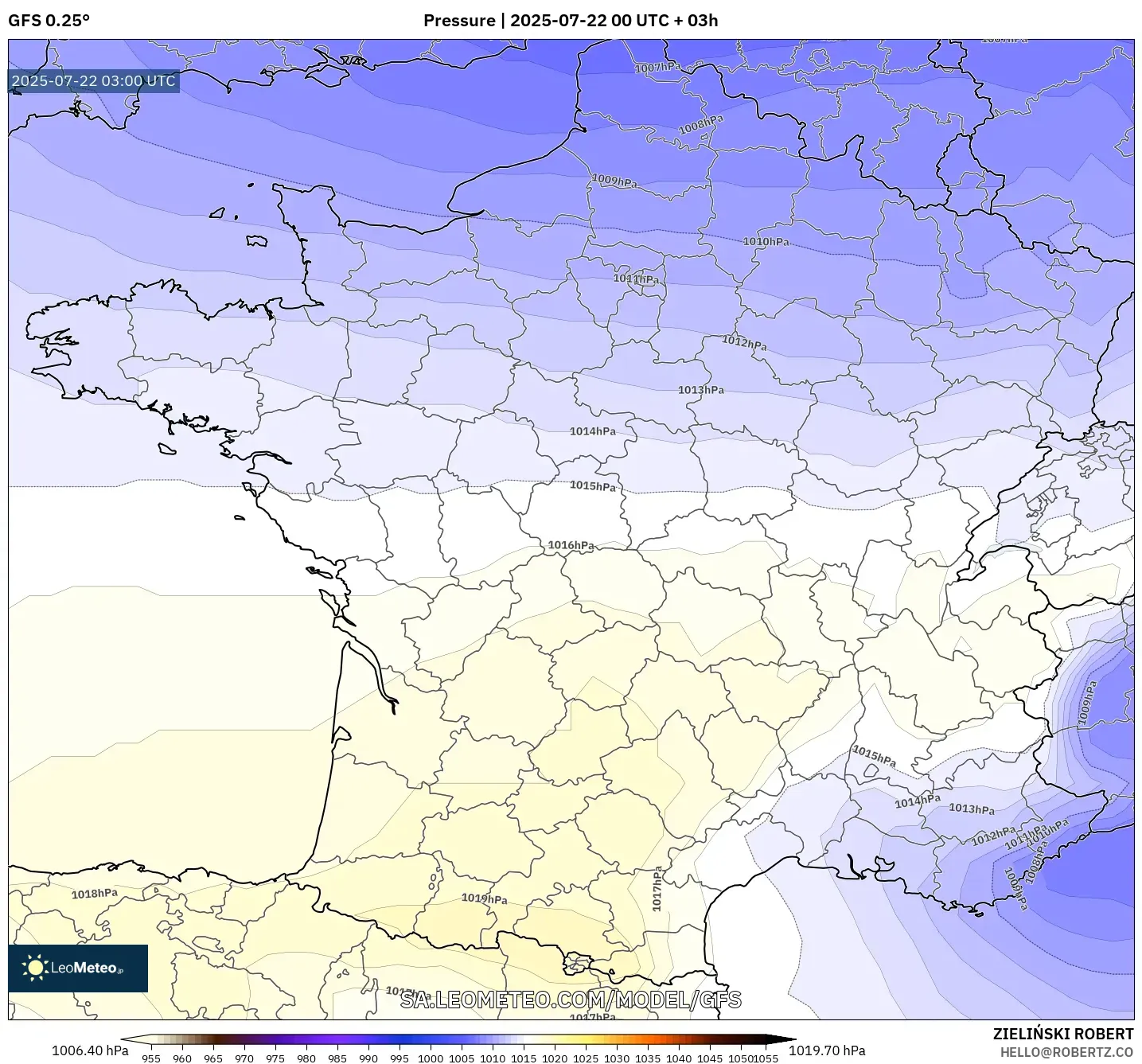 GFS model - France, Pressure