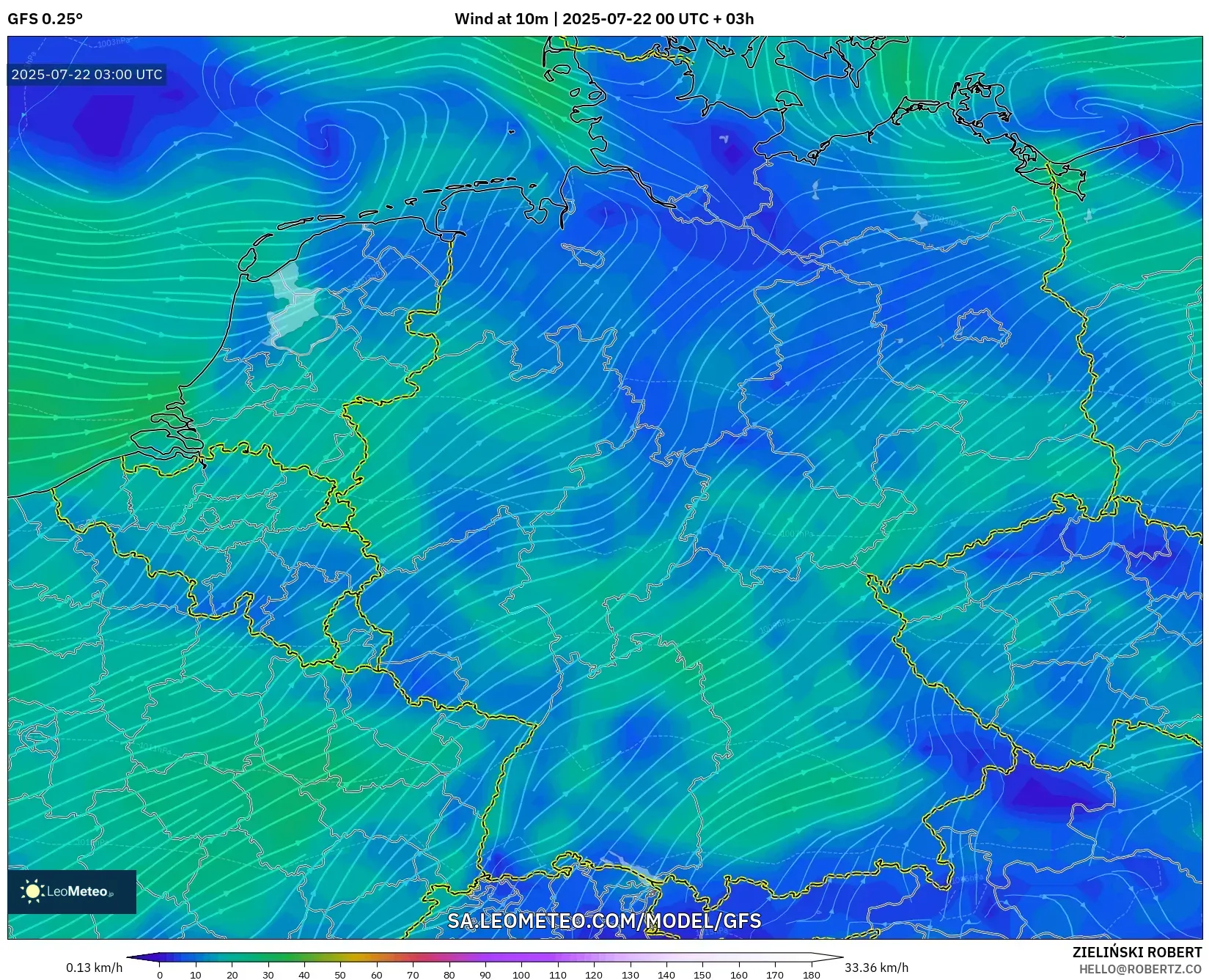 GFS model - Germany, Wind at 10m GFS model - Germany, Wind at 10m