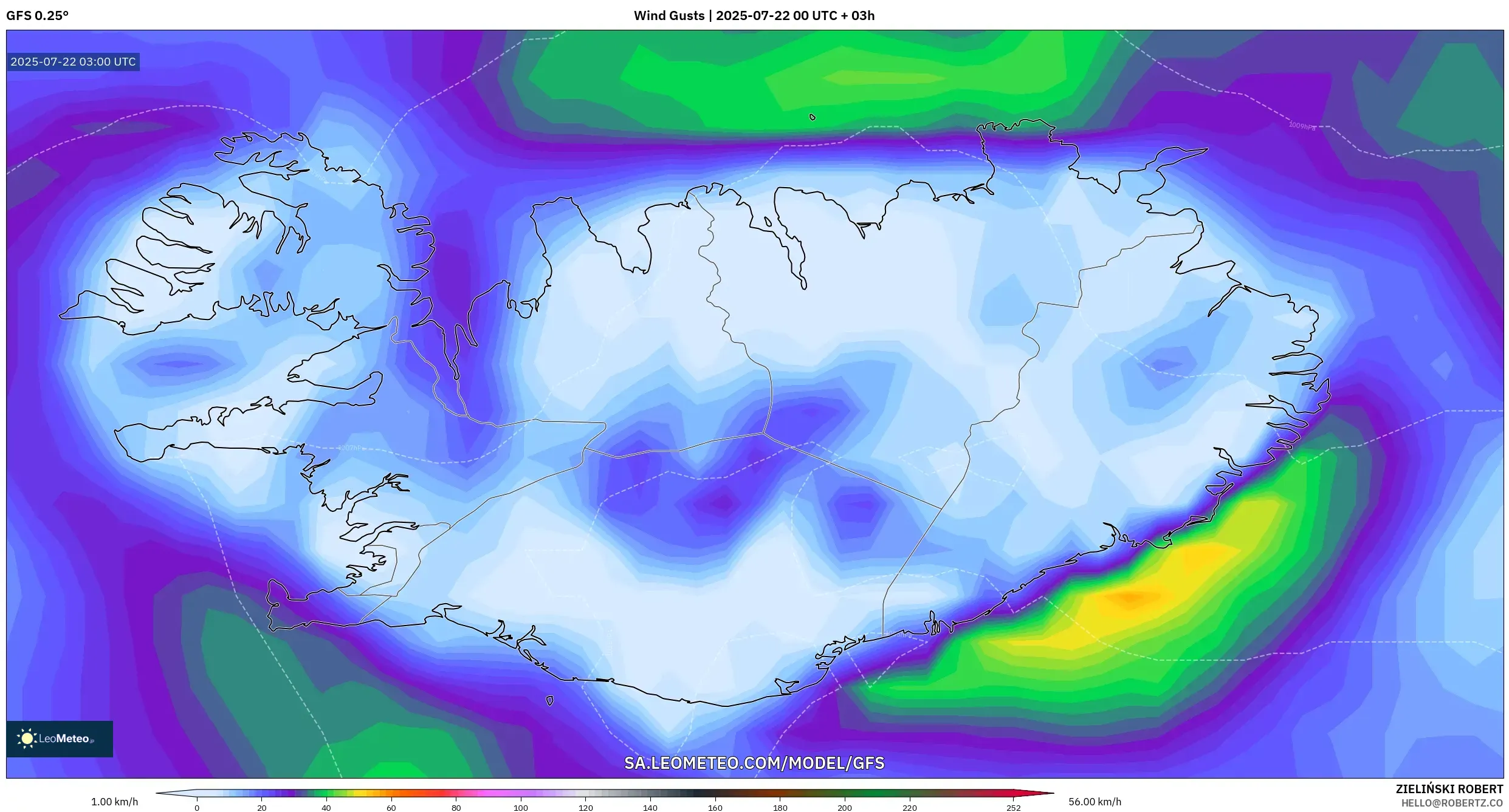 GFS model - Iceland, Wind Gusts GFS model - Iceland, Wind Gusts