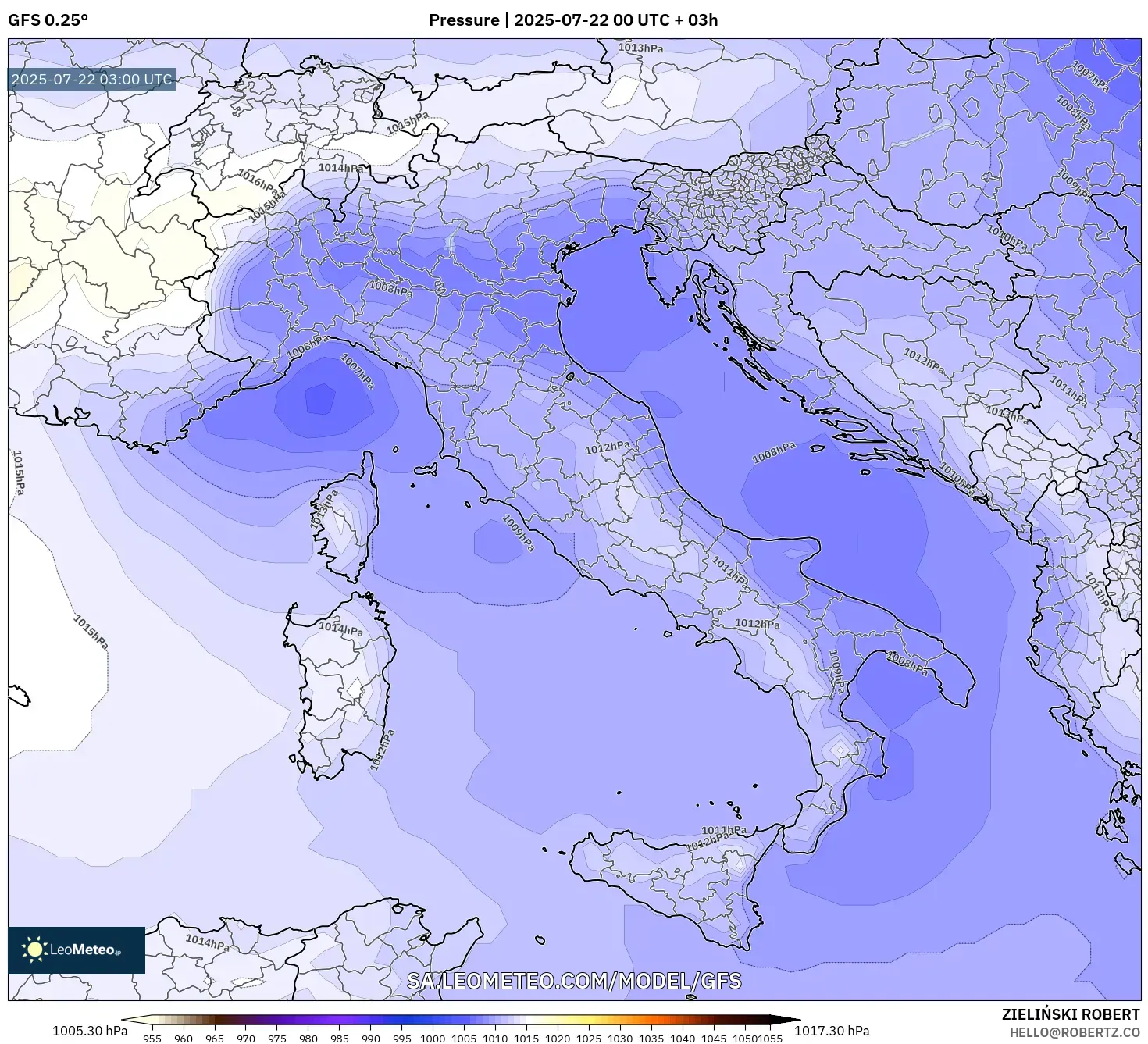 GFS model - Italy, Pressure GFS model - Italy, Pressure